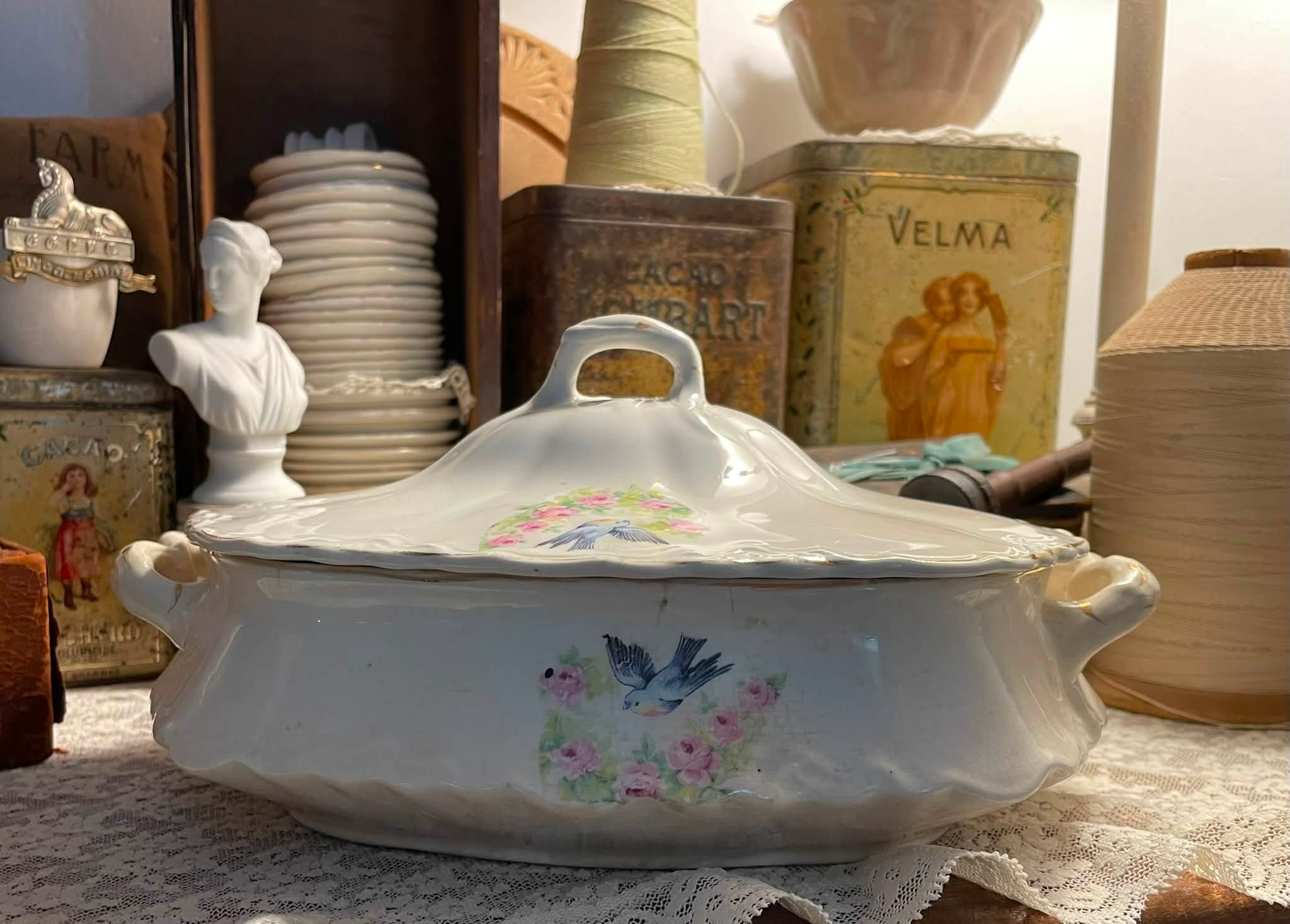 Vintage fine bone china covered vegetable tureen designed by Susie