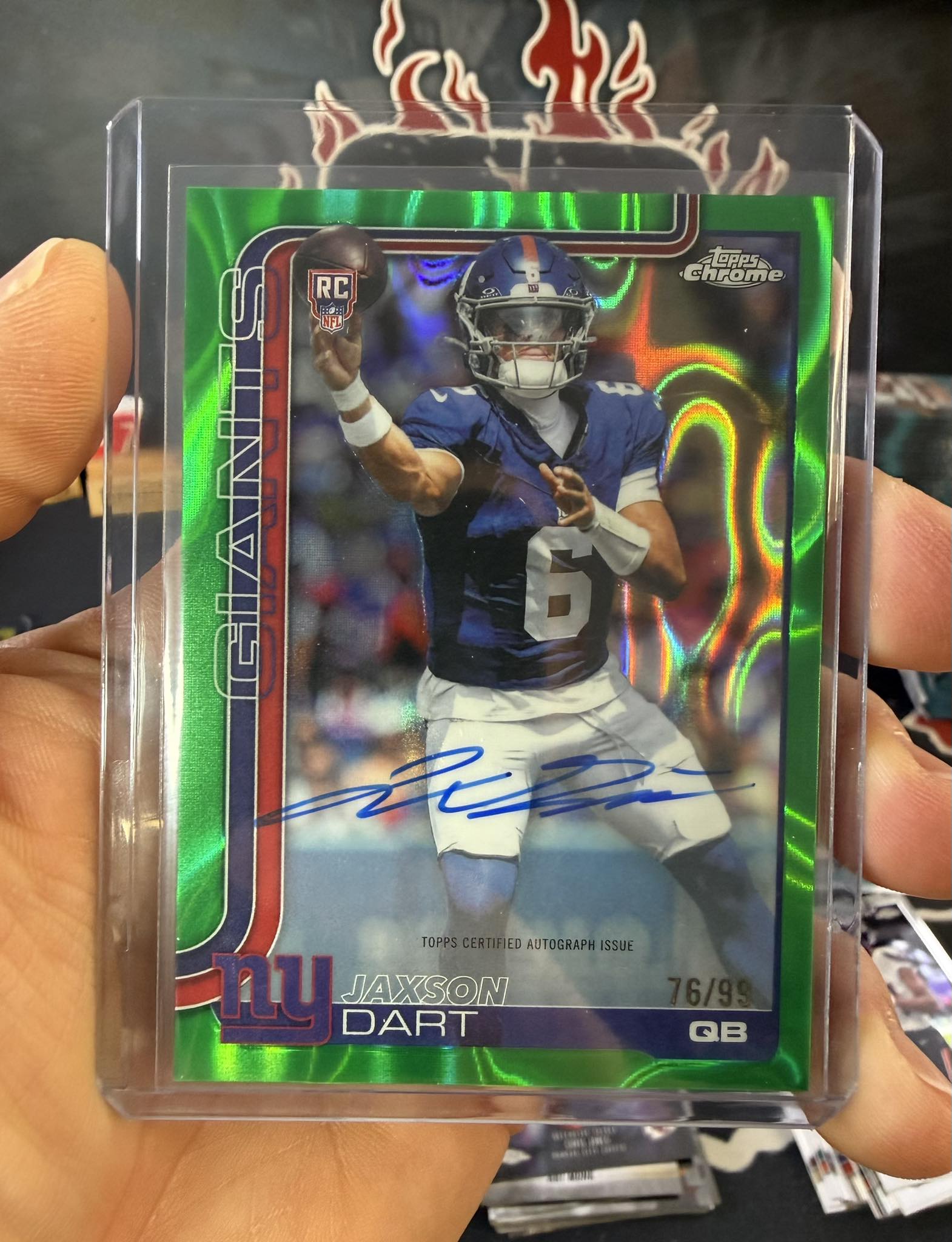 Monster Green Lava Refractor Rookie Auto /99 of Jaxson Dart pulled