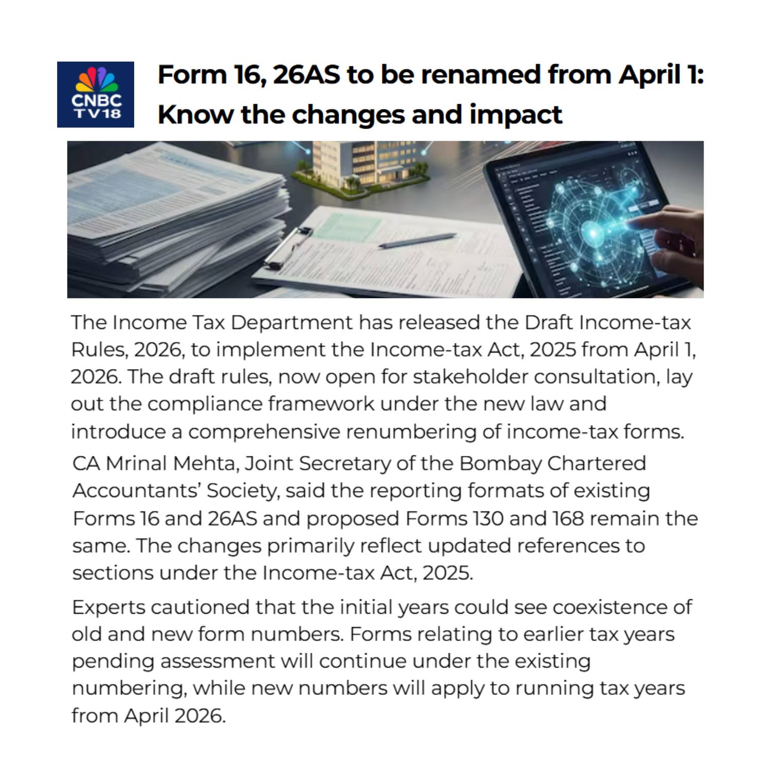 BCAS - 📢 BCAS in the News From April 1, 2026, key Income Tax documents ...
