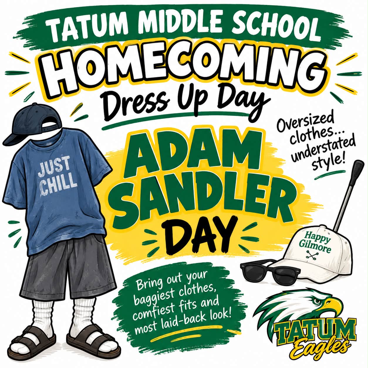 creative homecoming dress up days Tatum Middle School celebrates Adam Sandler Day with clothing Tag: metallic