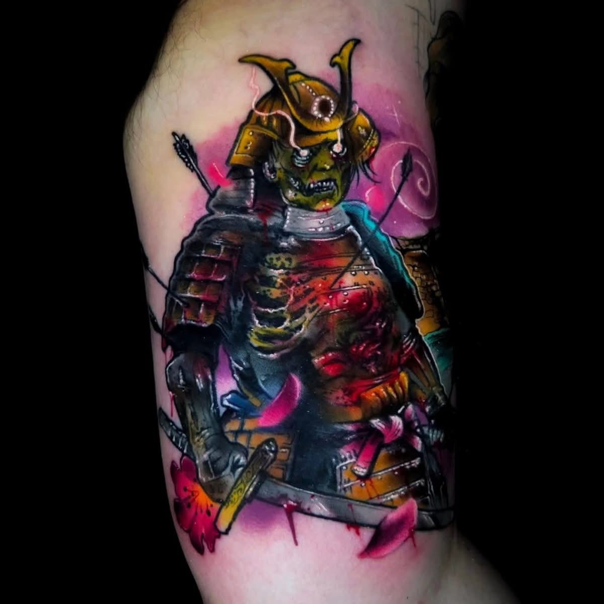 Samurai zombie tattoo addition to sleeve