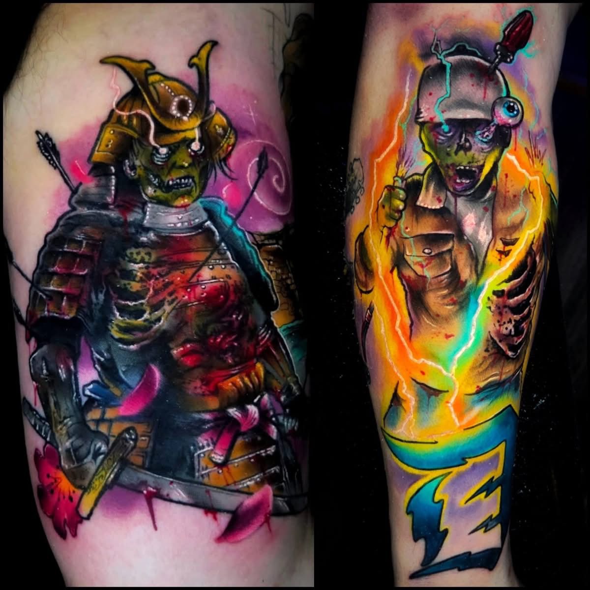 Samurai zombie tattoo addition to sleeve