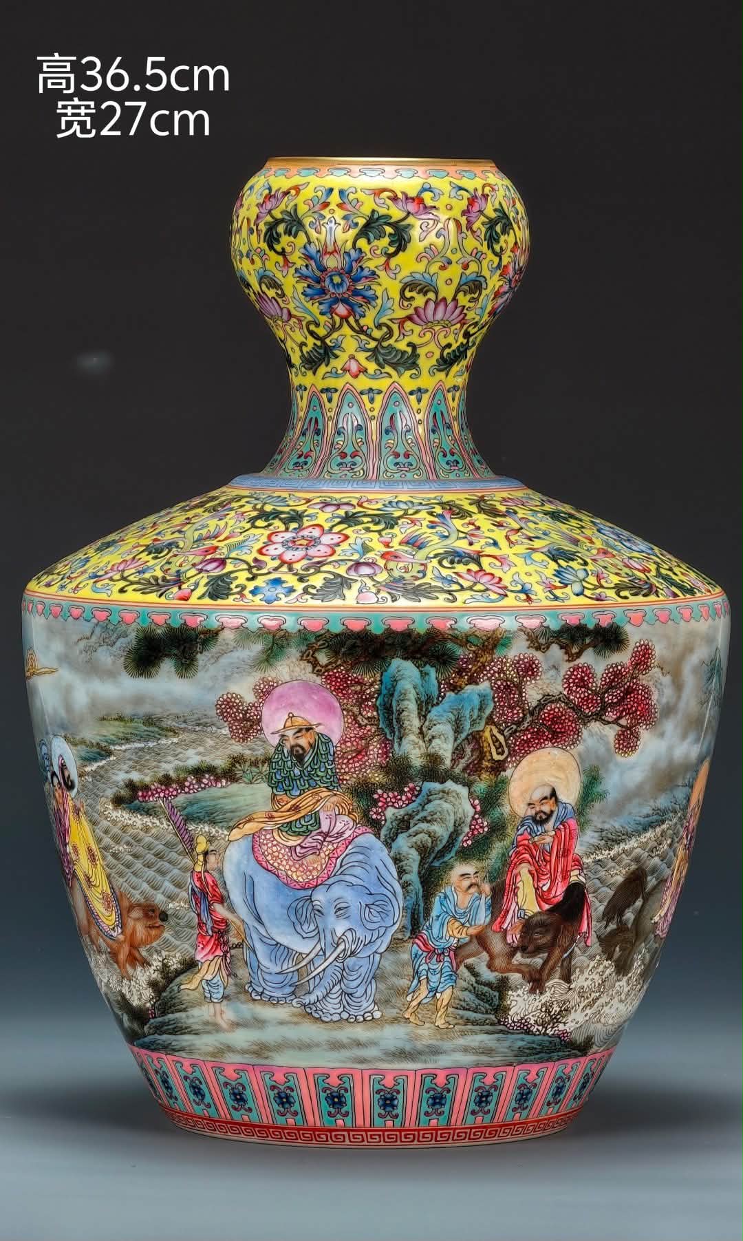 ♢【大清乾隆年制】描金青花缠枝莲/粉彩通景满绘《江南山水意景图》兽