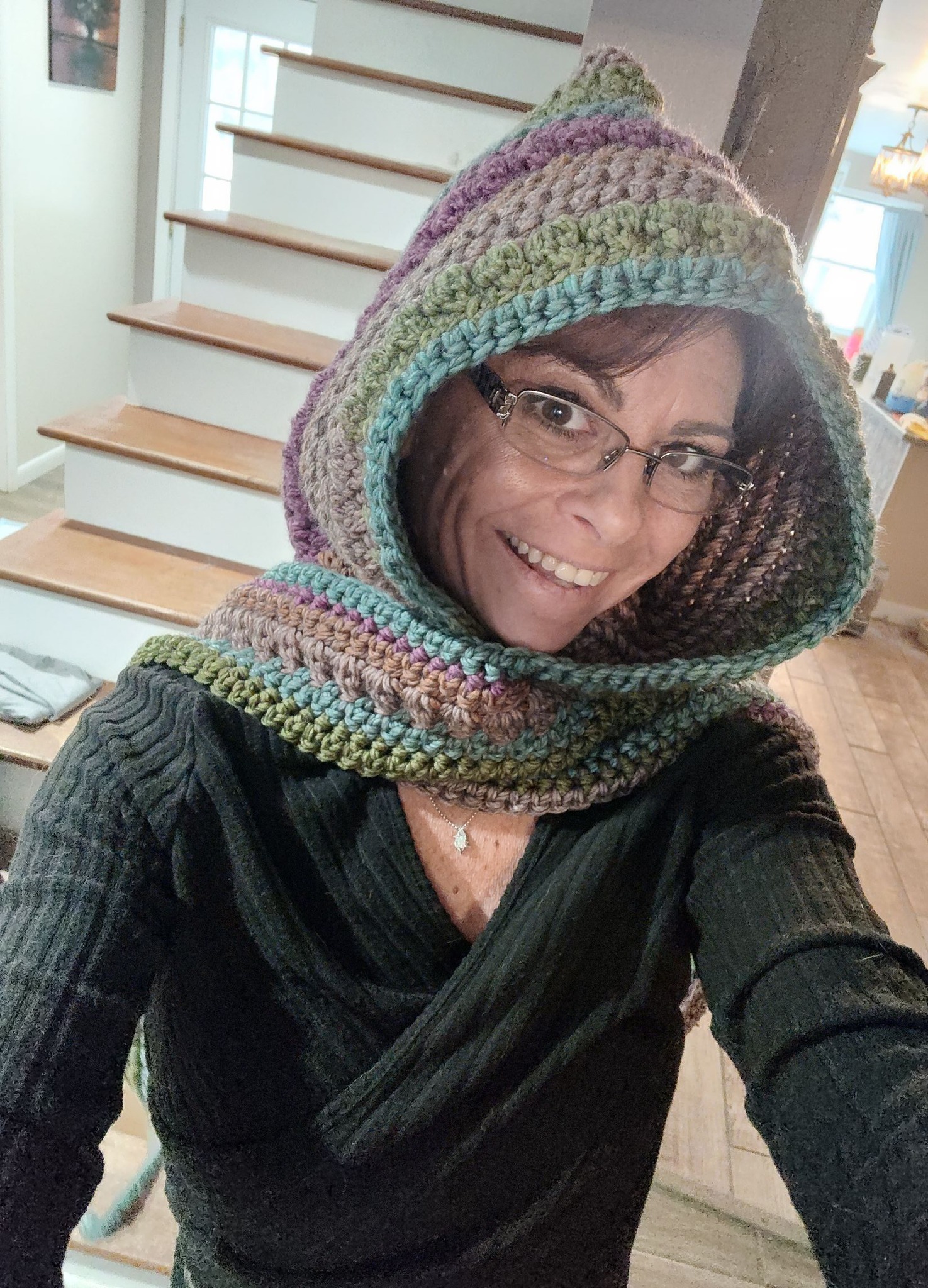 Finishing a cozy hooded scarf