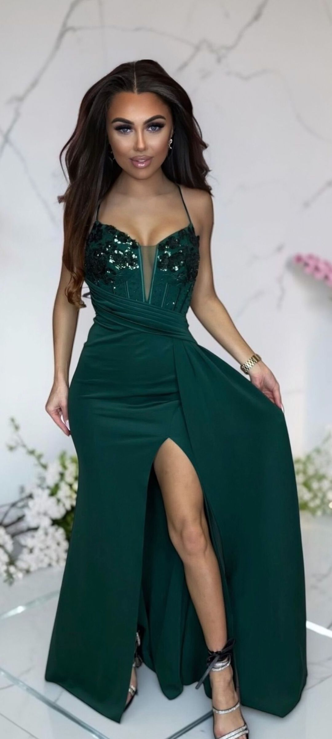Green evening dress size 36 with alterations