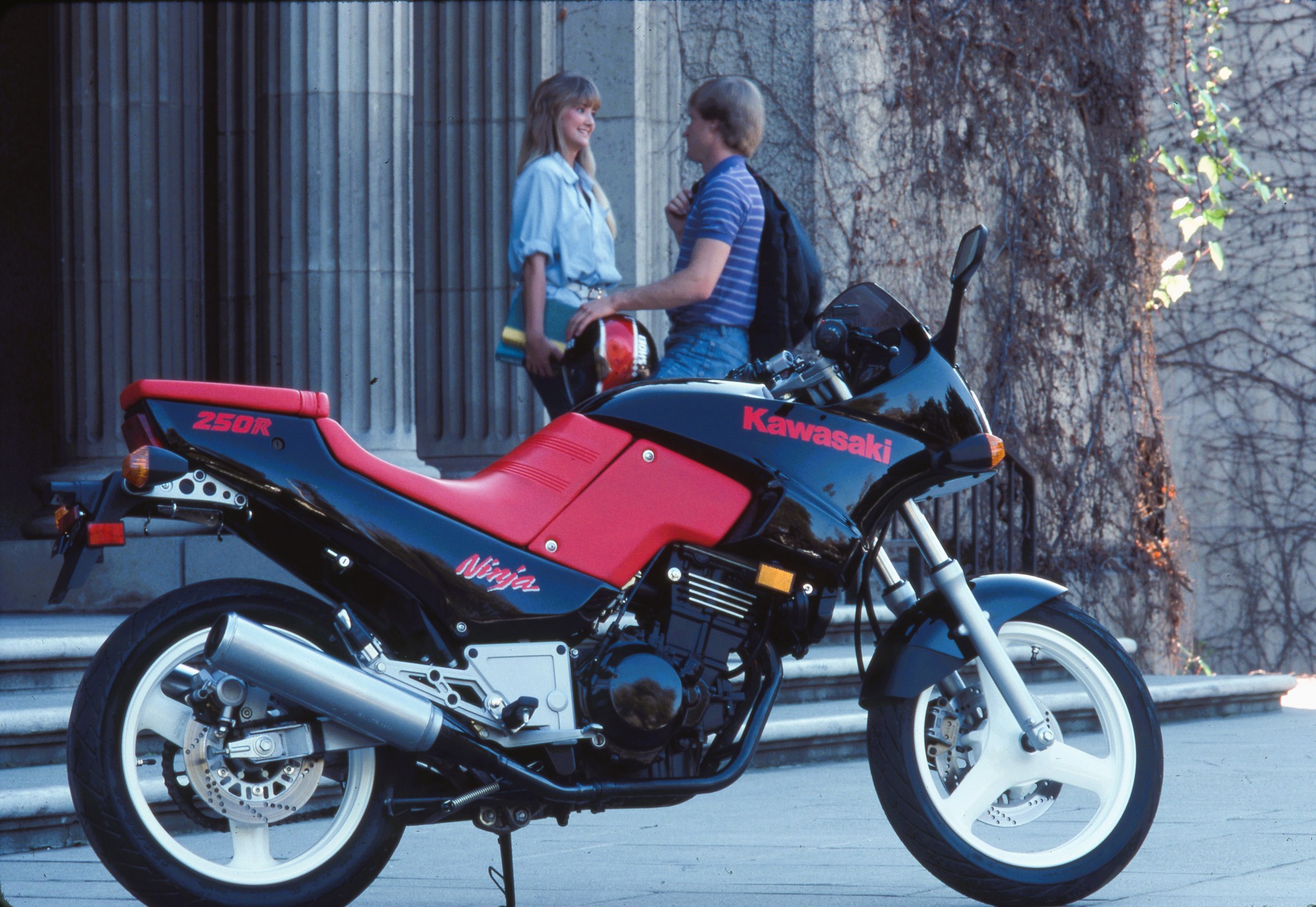 R.Kiku Kawasaki 250 Ninja motorcycle with female passenger