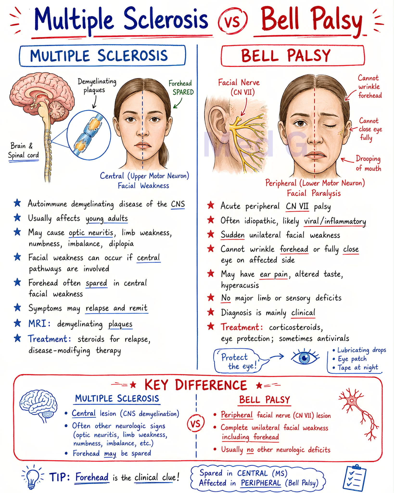 Multiple sclerosis vs bell palsy: facial weakness differences