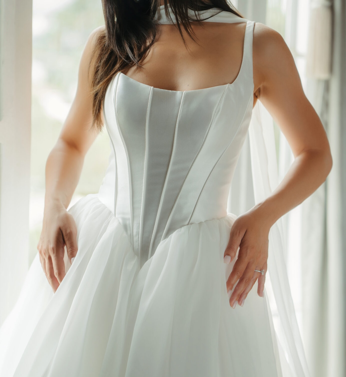 open lace back dress Stella York 6988  Pearls & Lace