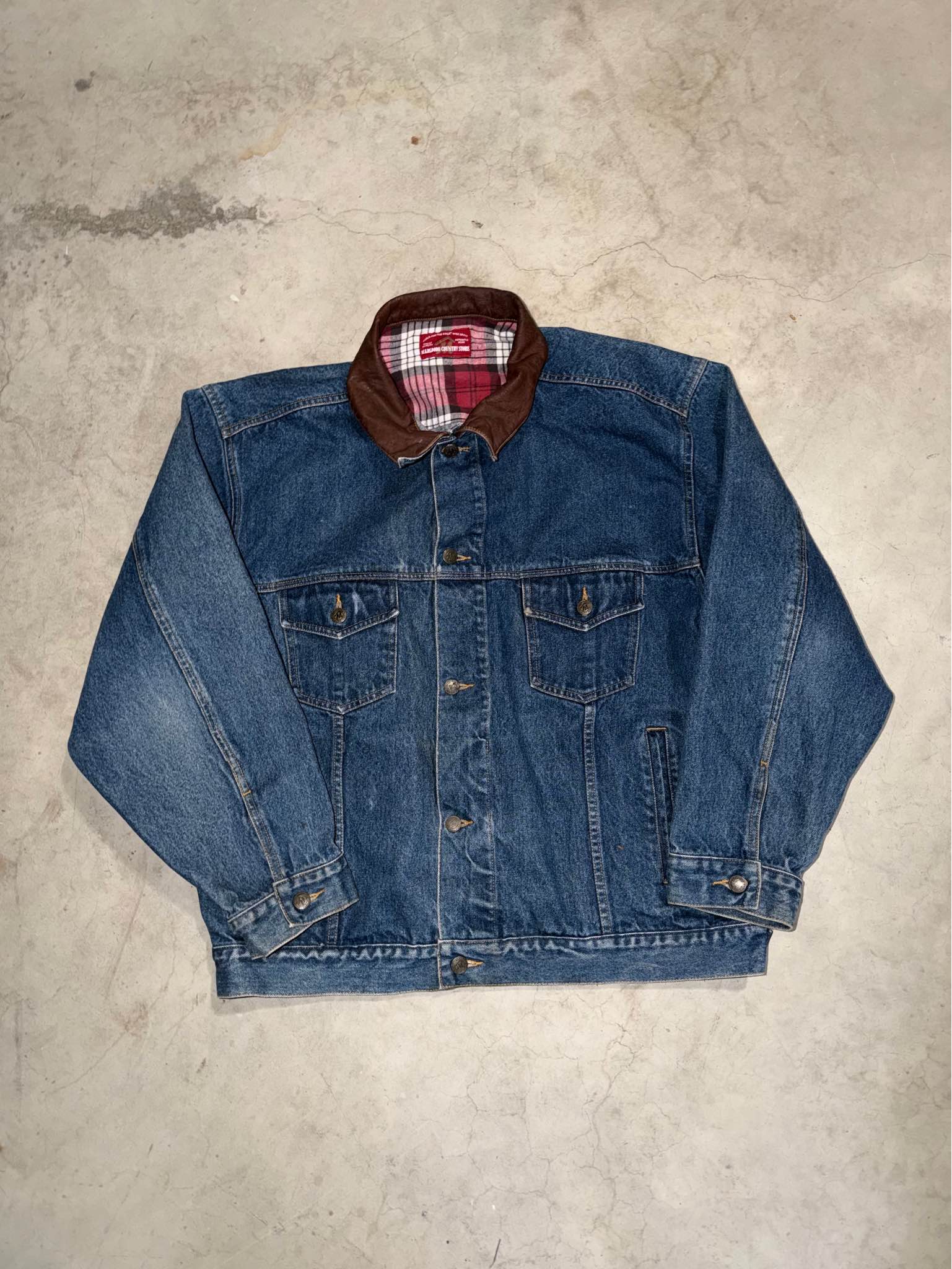 Vintage 90s Marlboro Country Store Leather Collar Jean Denim 