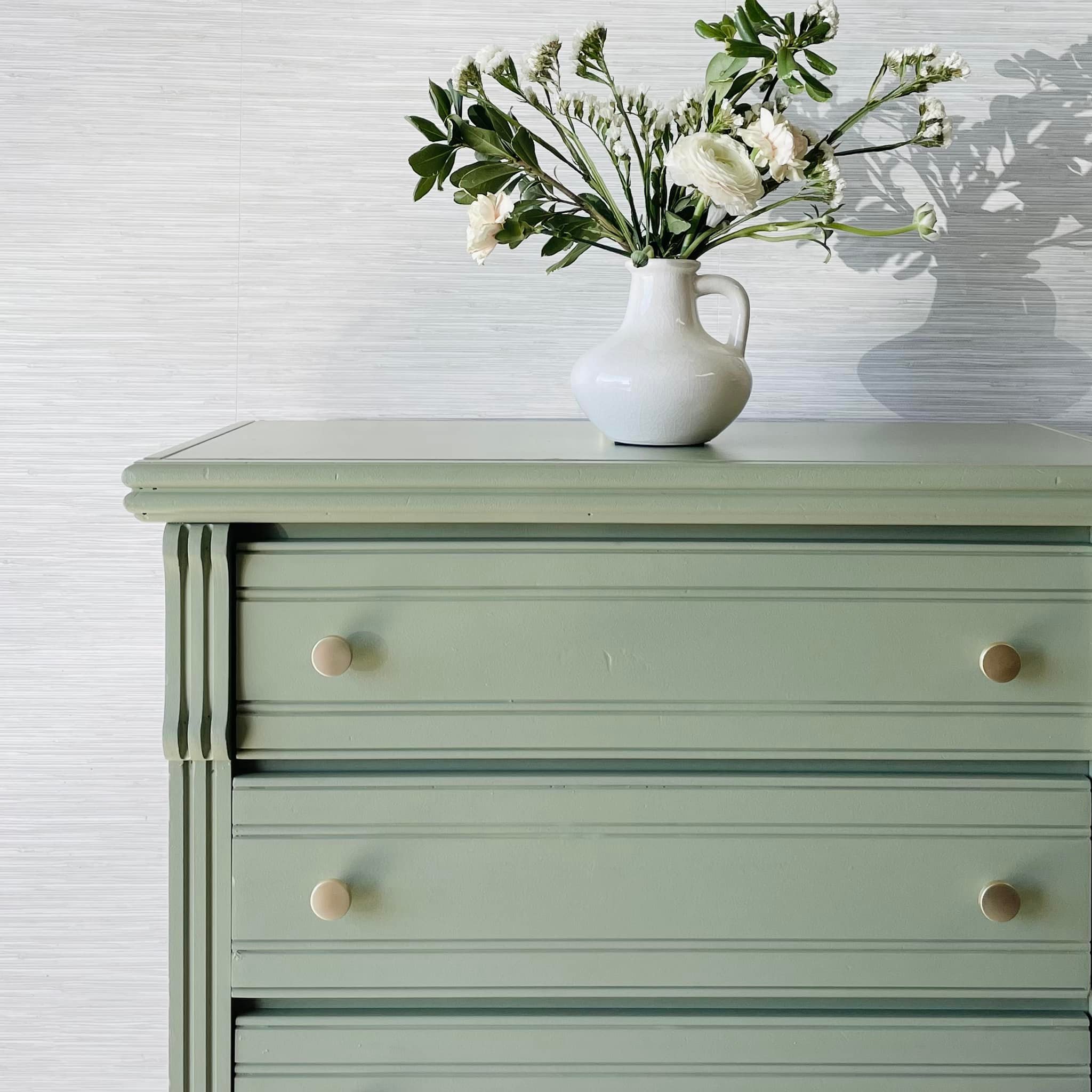 sage green dresser with gold hardware Refinished in soft knobs 30th Bday