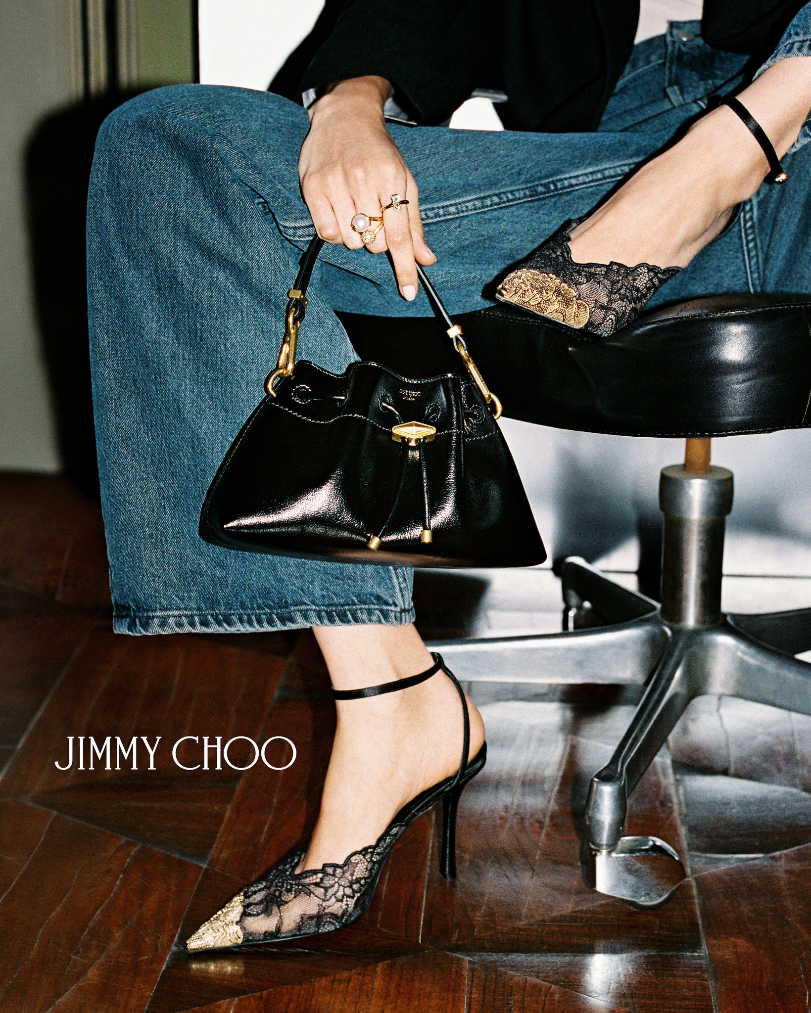 JIMMY - The Bing Flat Signature Crystal strap, embellished heel