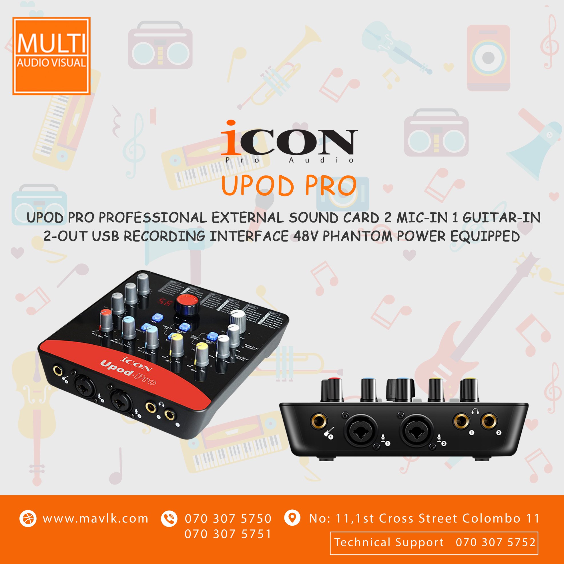 ICON UPOD PRO Professional external sound card 2 mic-In/1 guitar