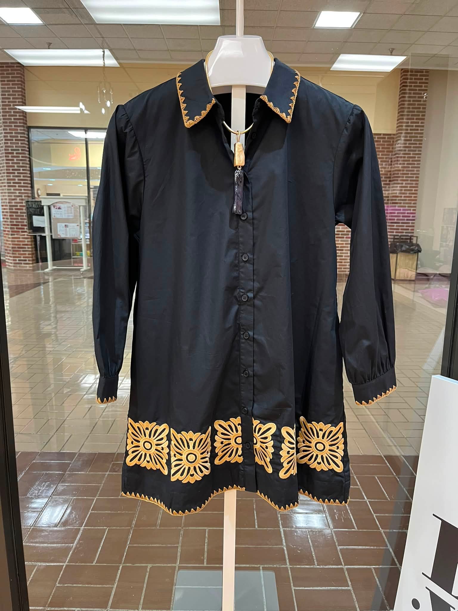 black and gold tunic dress Elegant embroidered floral cheongsam
