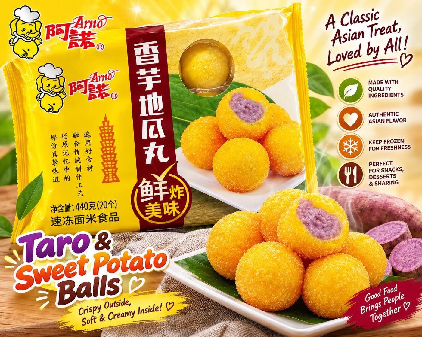 Taro and sweet potato balls at Great Asian Market