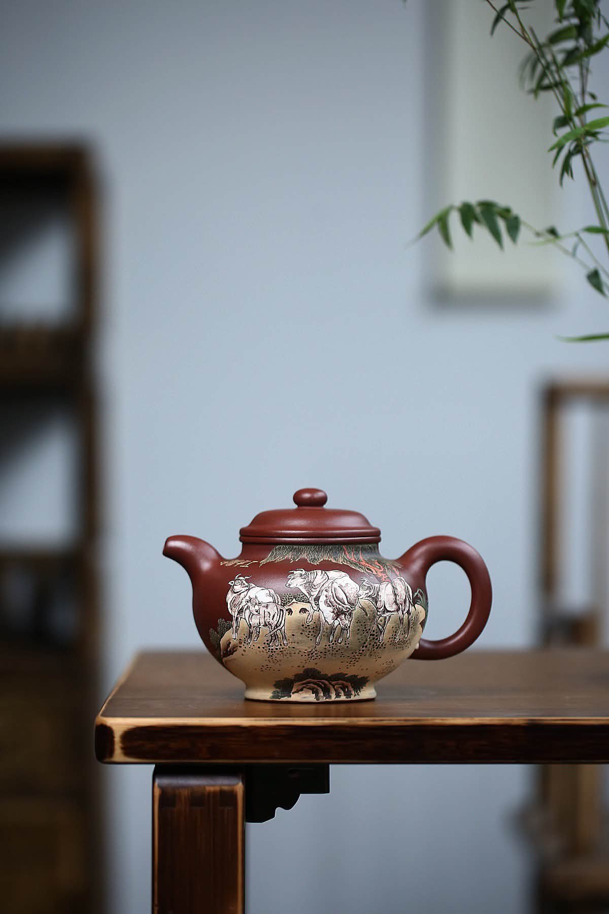 五牛掇只】 泥料：家藏黄龙山原矿紫泥.560cc 作者：‮惠蒋‬娟国家级高级‬