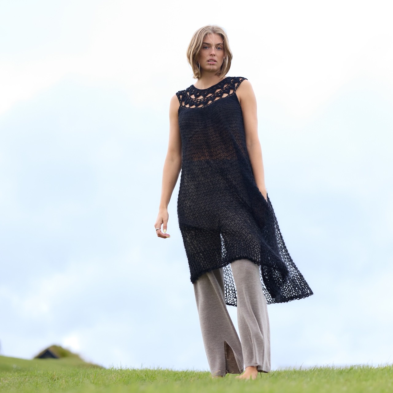 Helga hand-knitted dress with crocheted upper and knitted body