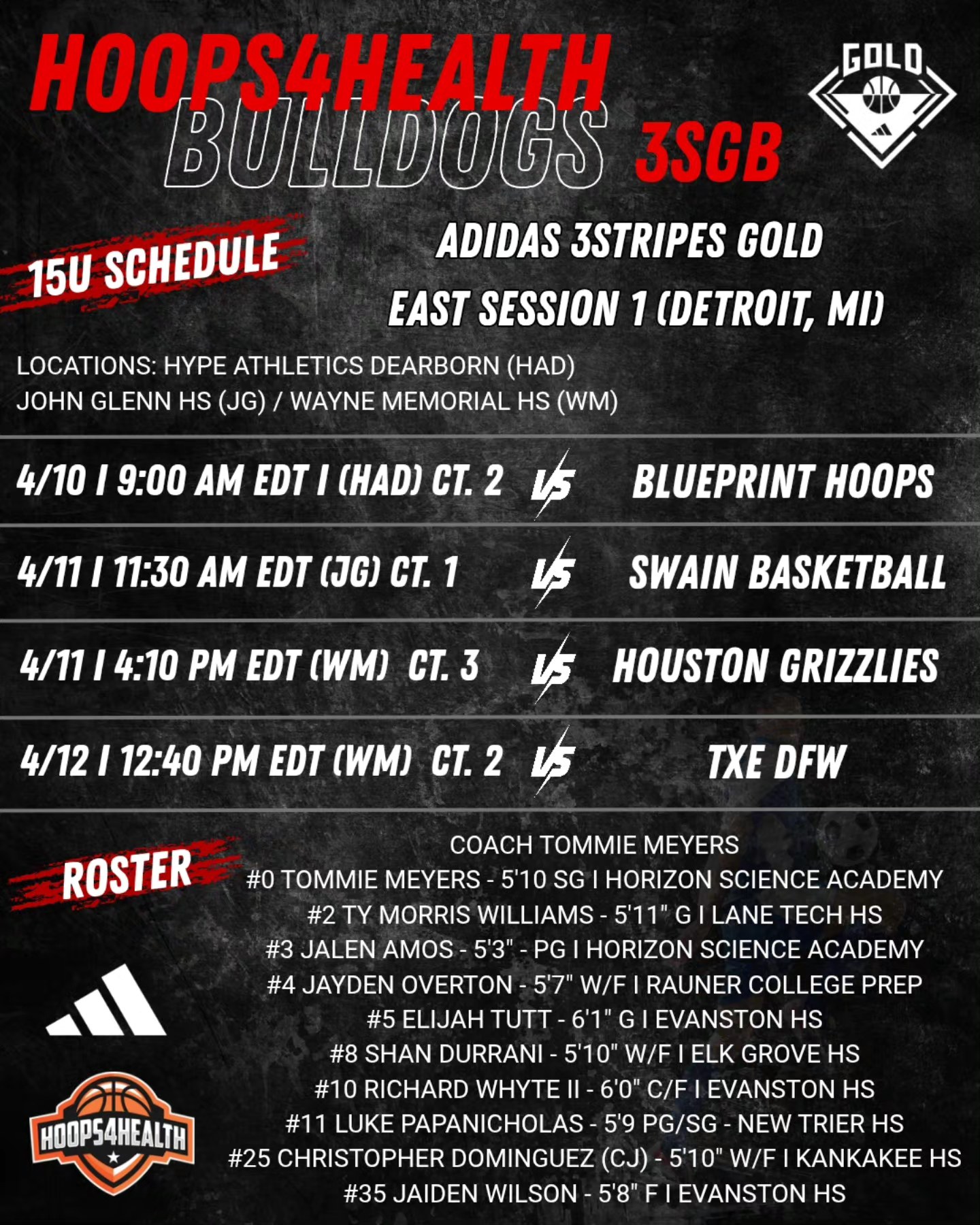 ? Its That Time... Adidas 3Stripes Gold East Session 1 Schedule 