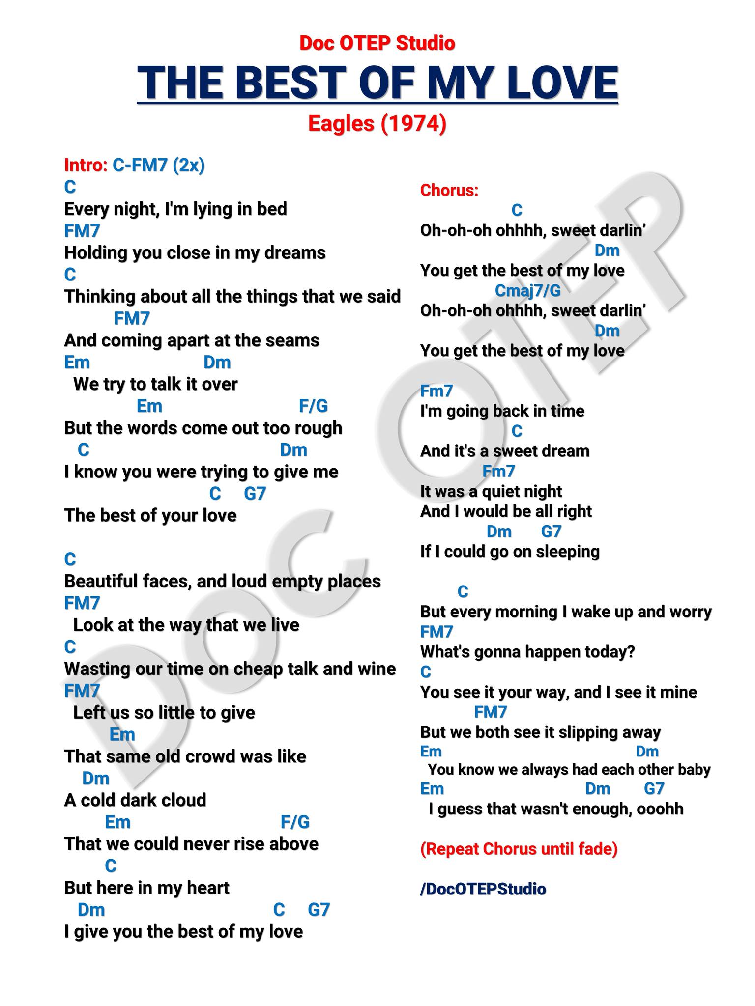 The Best of My Love - Eagles (1974) Easy Guitar Chords with Lyrics