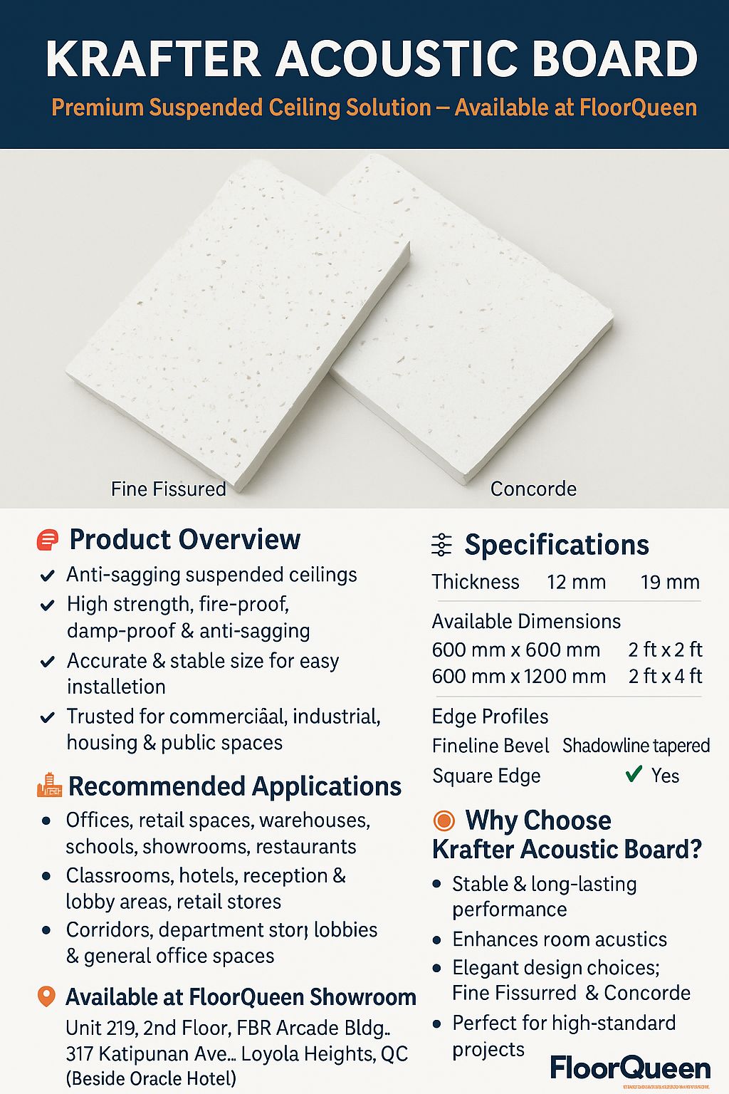 FloorQueen - 🟥 KRAFTER ACOUSTIC BOARD Premium Suspended Ceiling ...