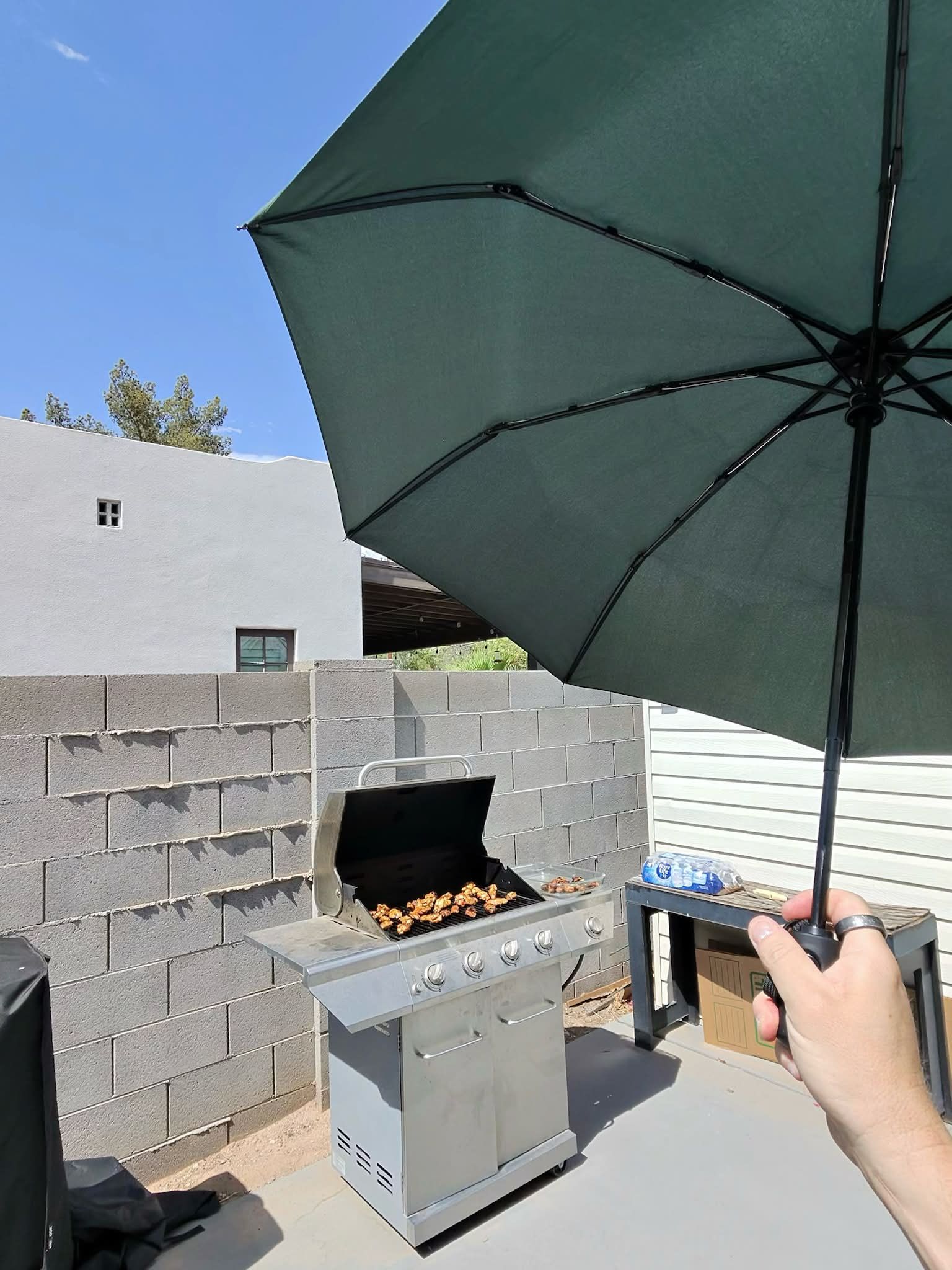 grill under patio umbrella 8x5 Pop Up Gazebo with LED Light for Garden The buckle strap and tie ensure the cover has a secure fit around the bottom of the chair WestinTrends 9 ft Outdoor Patio