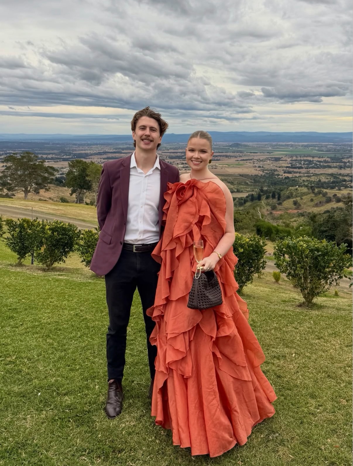 aje layered maxi dress Pandorea in Coral Clay for hire in North Sydney and Australia wide Pandorea layered