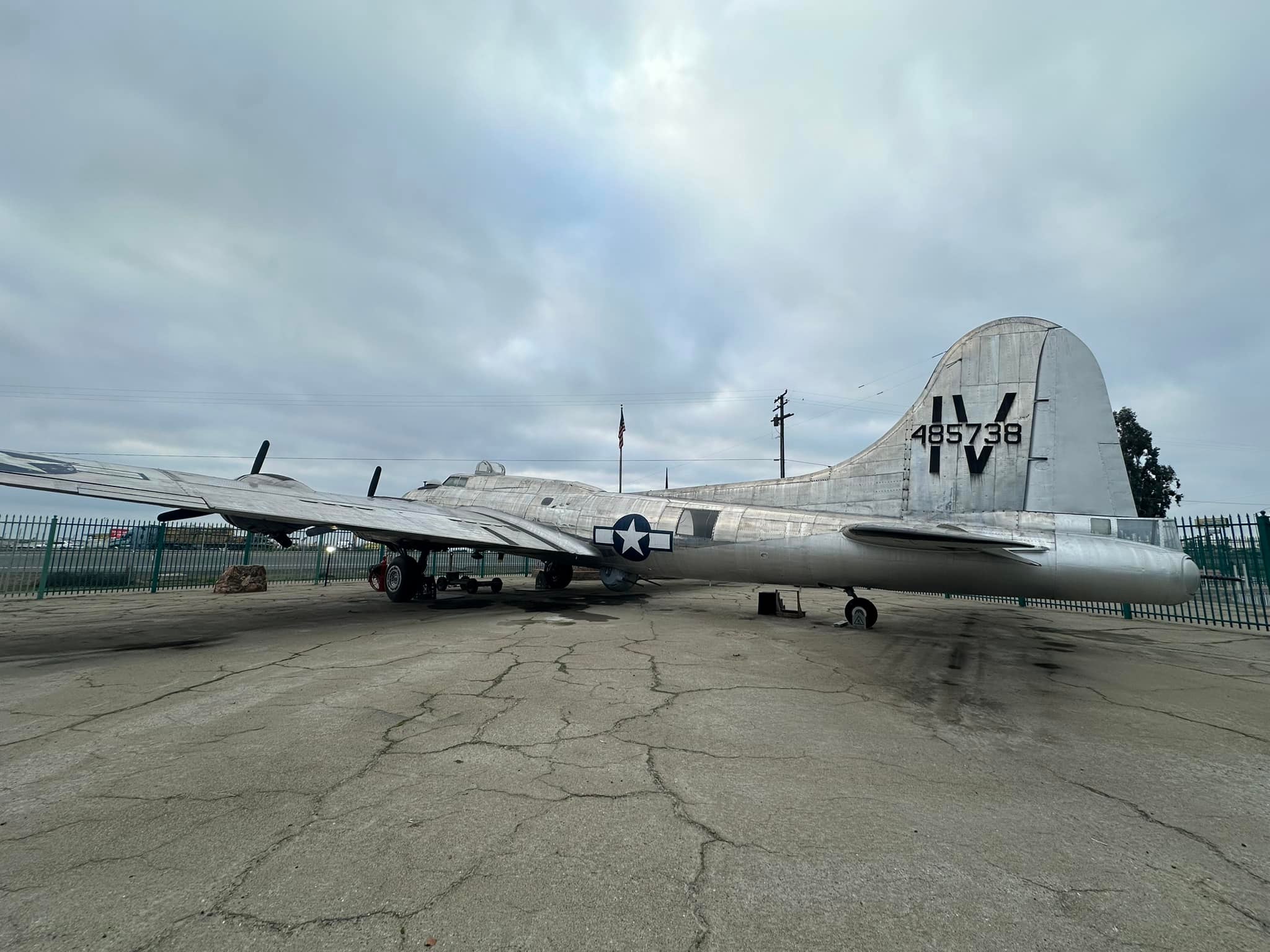 This B-17 G is next to Highway 99 in Tulare, Ca. Fenced display at