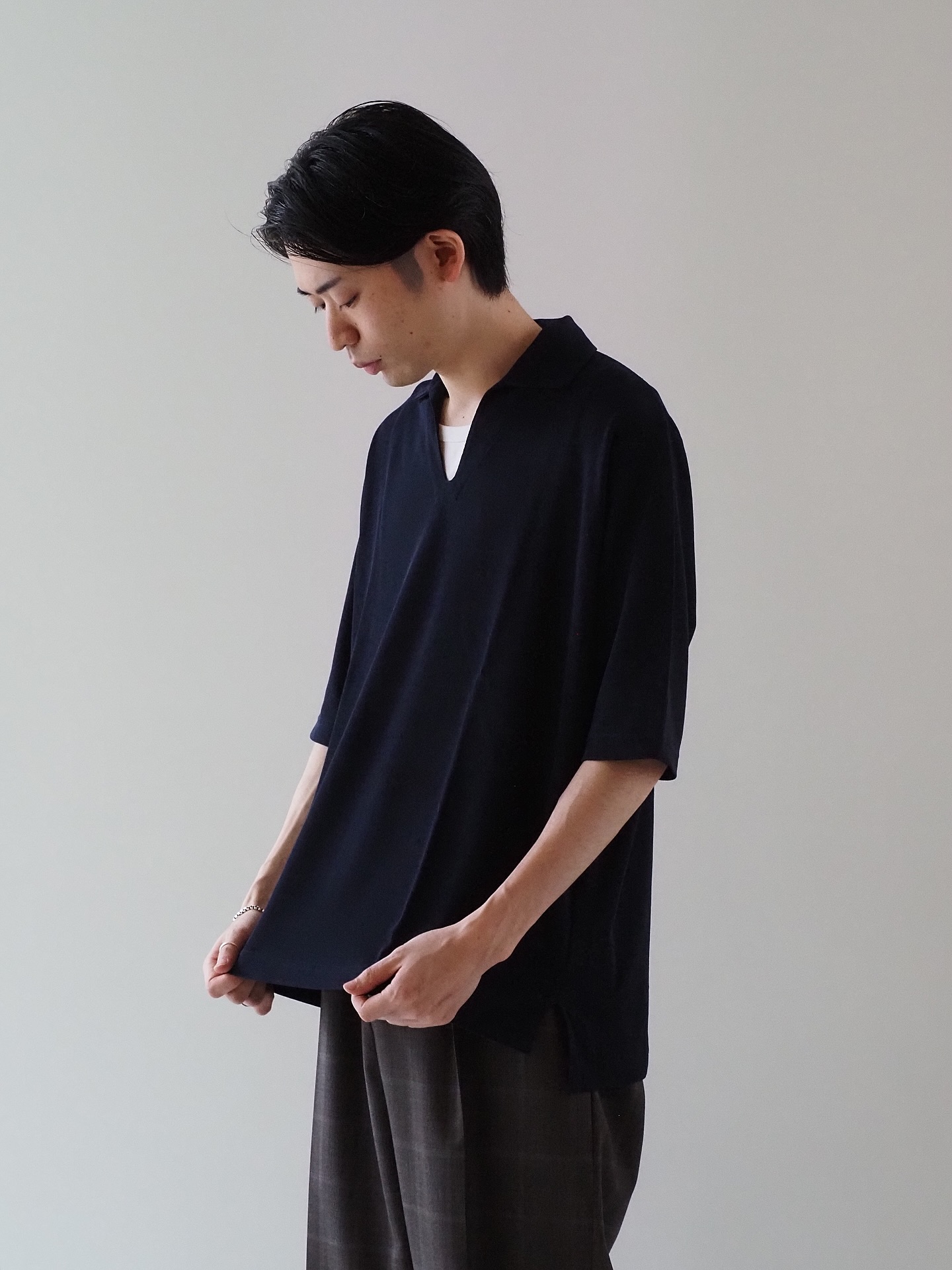 MAATEE&SONS S/S SKIPPER ”COTTON CRAPE“ color:NAVY size:2（着用）,3