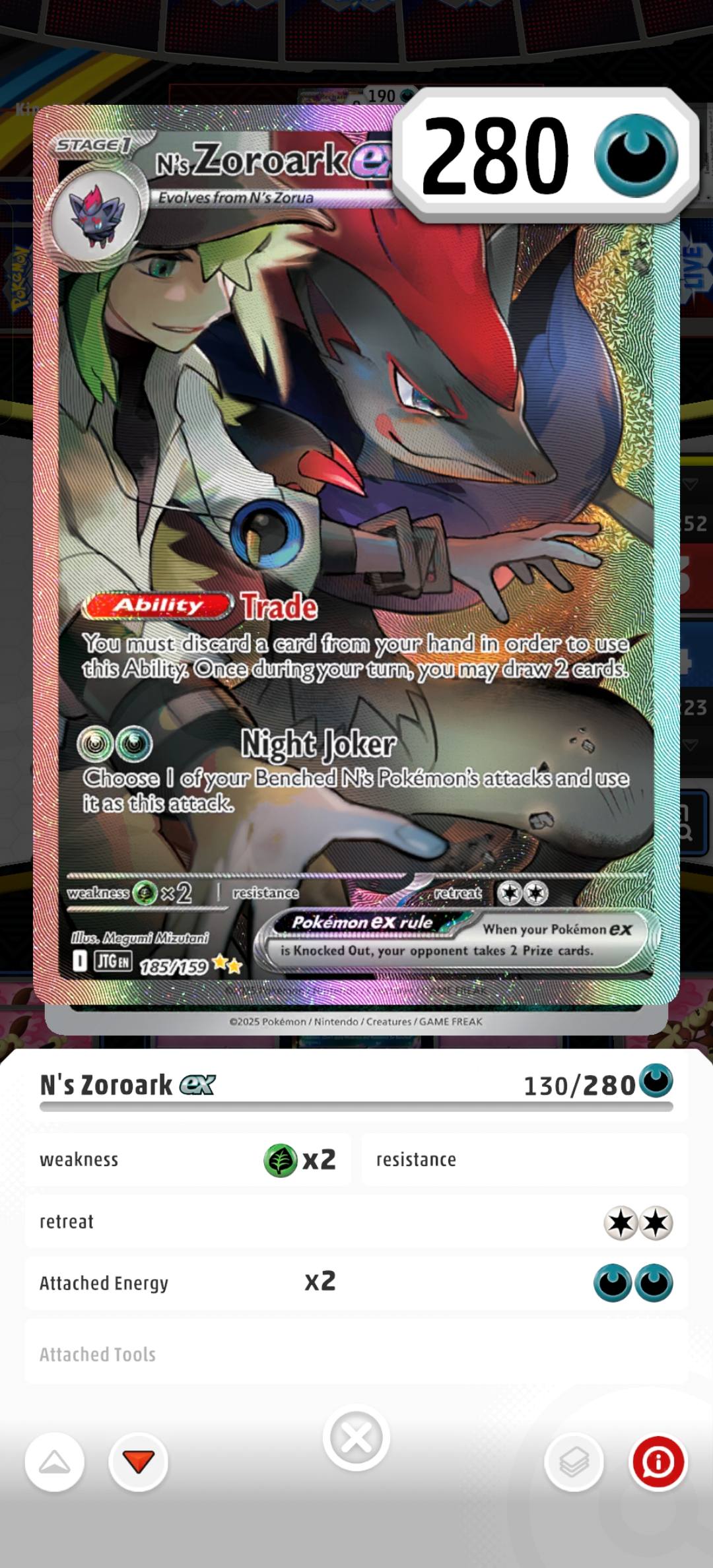 zoroark pokemon card 1000 damage 103/203 Evolving Skies Celebrate the incredible history of the TCG hobby by adding this Ns Zoroark EX 2025 Pokemon Journey Together Special Illustration Rare #185 PSA Authenticated 10 Card to your vault Zoroark attacking Clefable with Neutral