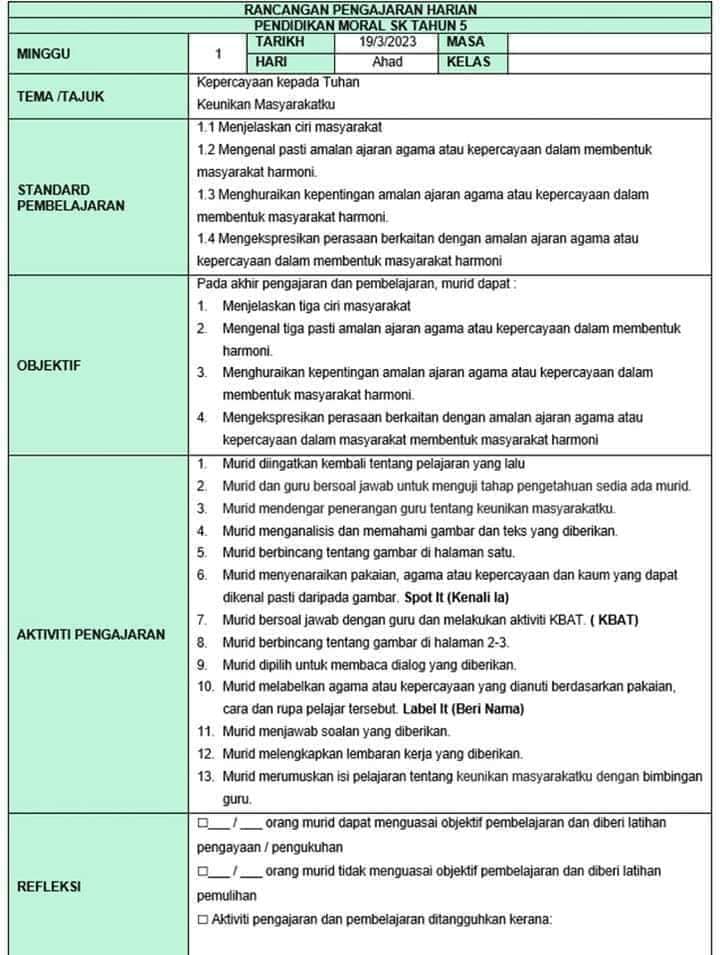 Cikgu Kreatif | GAMBAR CONTOH RPH RINGKAS | Facebook