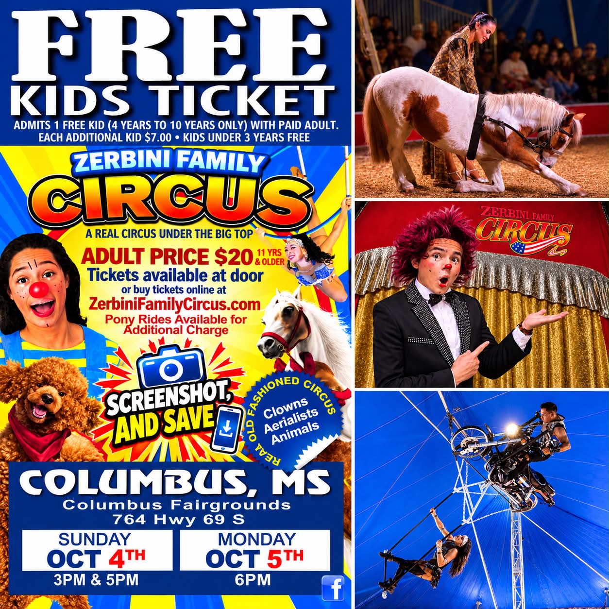 circusページ Zerbini Family Circus free kids ticket in Columbus MS
