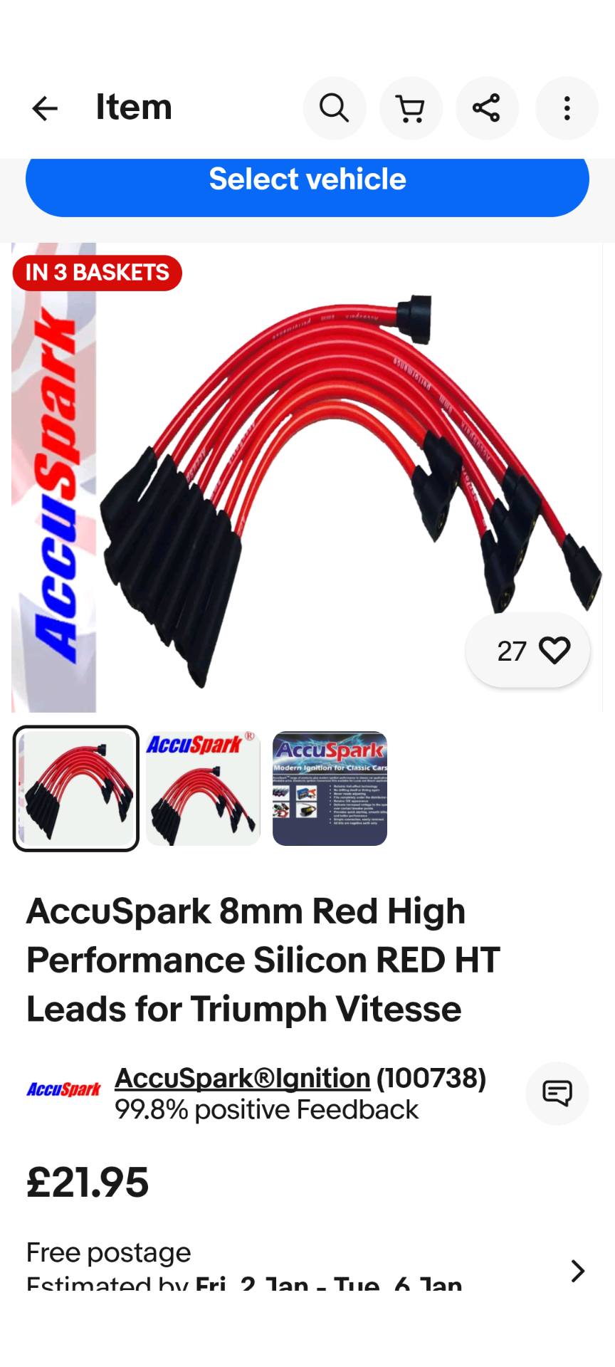 AccuSpark Blue Silicon High Performance HT Lead Set For Triumph GT6 & TR6 - T15BLU