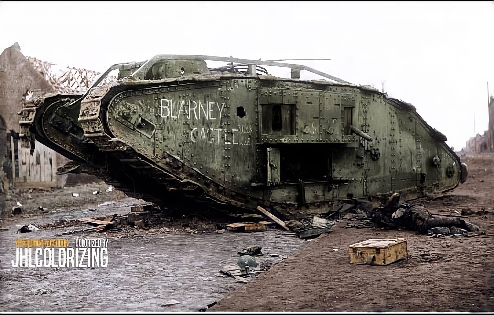 Faces - Artillery shell entrance hole in the side of British Mark IV ...
