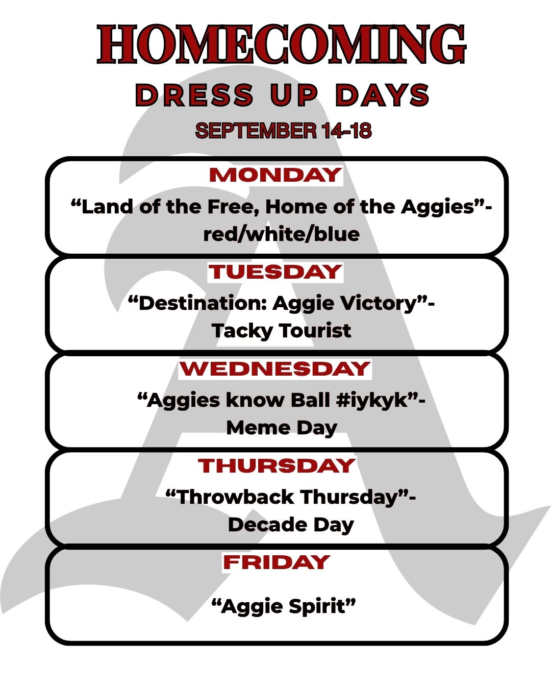homecoming dress meme Albertville High School's dress-up days schedule September 14-18 size: 16W