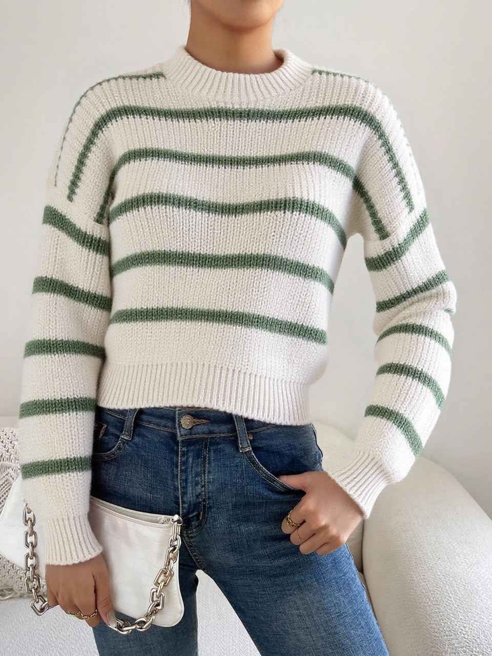 Sueter regular sweater dama mujer casual manga larga aglobada cuello ...