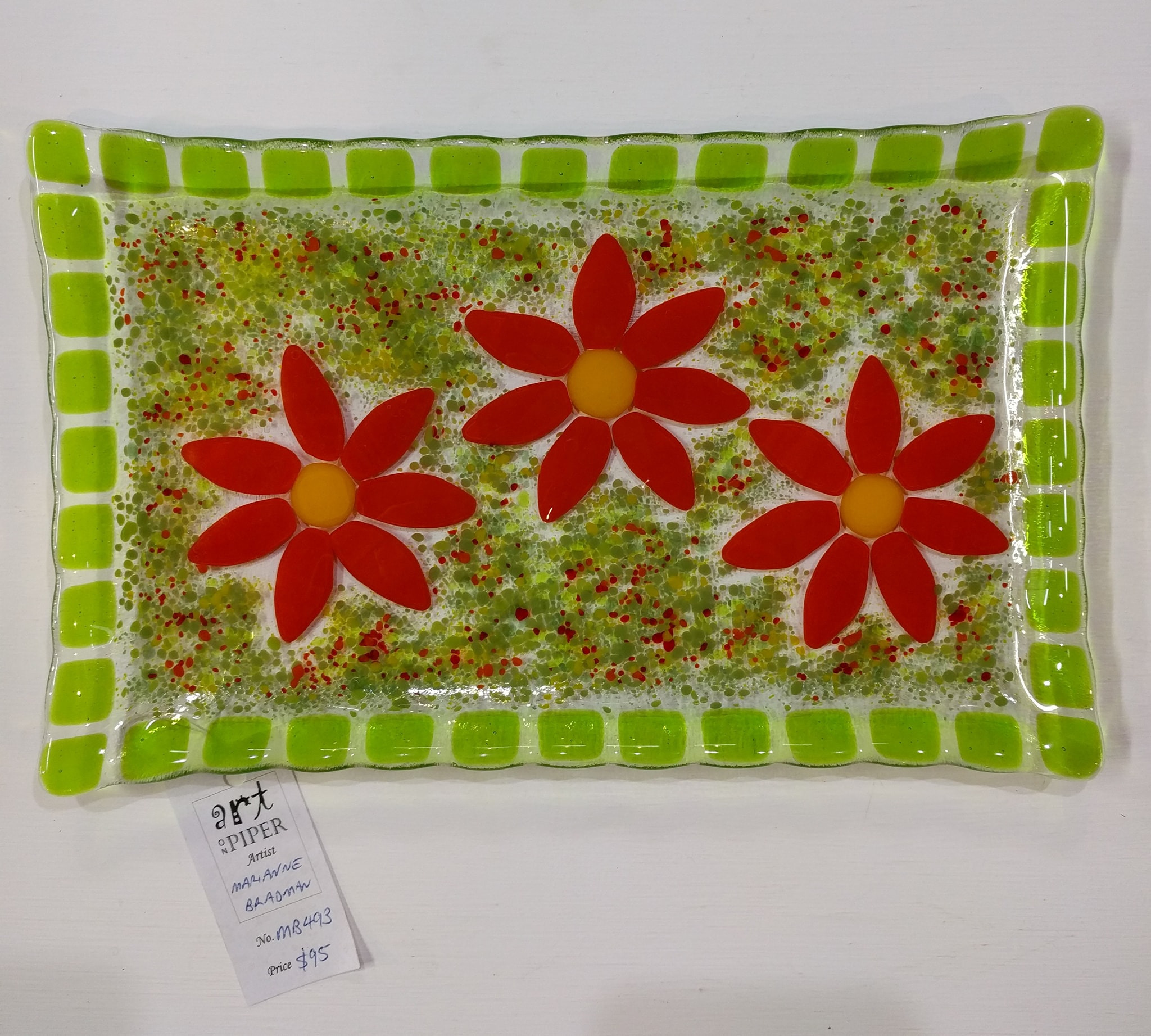 Fused glass plates - playing with squares Made by Marianne Bradman