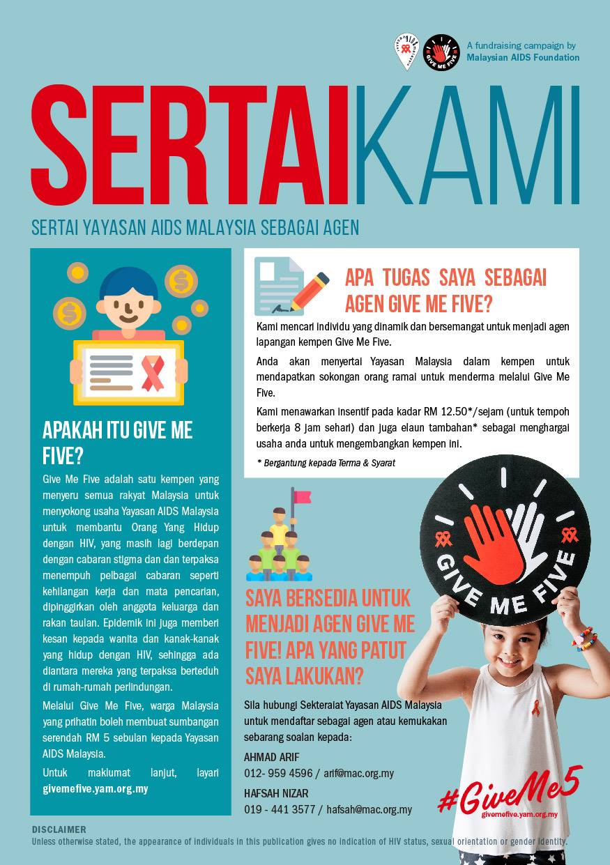 Malaysian Aids Foundation We Want You Motivated Dynamic And Keen On Joining The Fight To End Aids Be A Recruitment Agent For Our Giveme5 Campaign Today Giveme5 Empowers Everyday People To