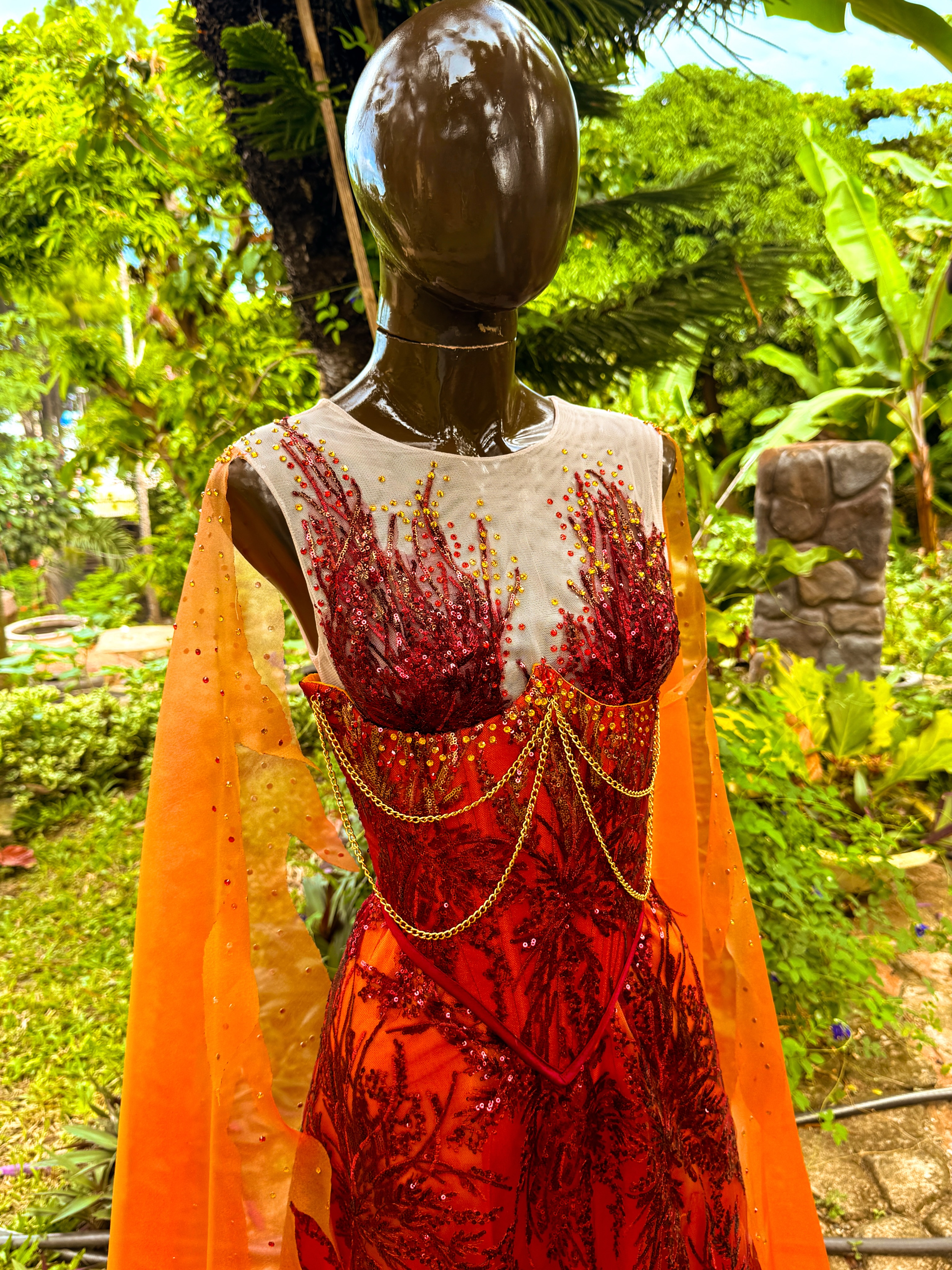 red and gold fantasy dress A gown inspired by the Phoenix, a reminder that sometimes we have to burn before we can become who we were always meant to be. Rise. Rebuild. Become. 🐦‍🔥✨#phoenix #fire #fantasy #couture # greek goddess red dress