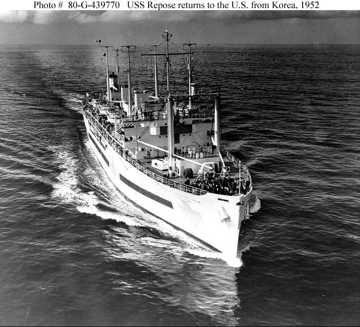 Any information on USS Repose AH-16 hospital ship campaigns?