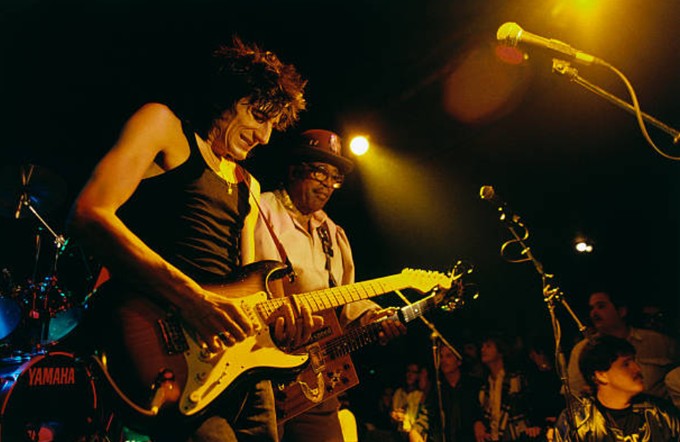 Ron Wood & Bo Diddley at the opening of a disco in Miami Beach