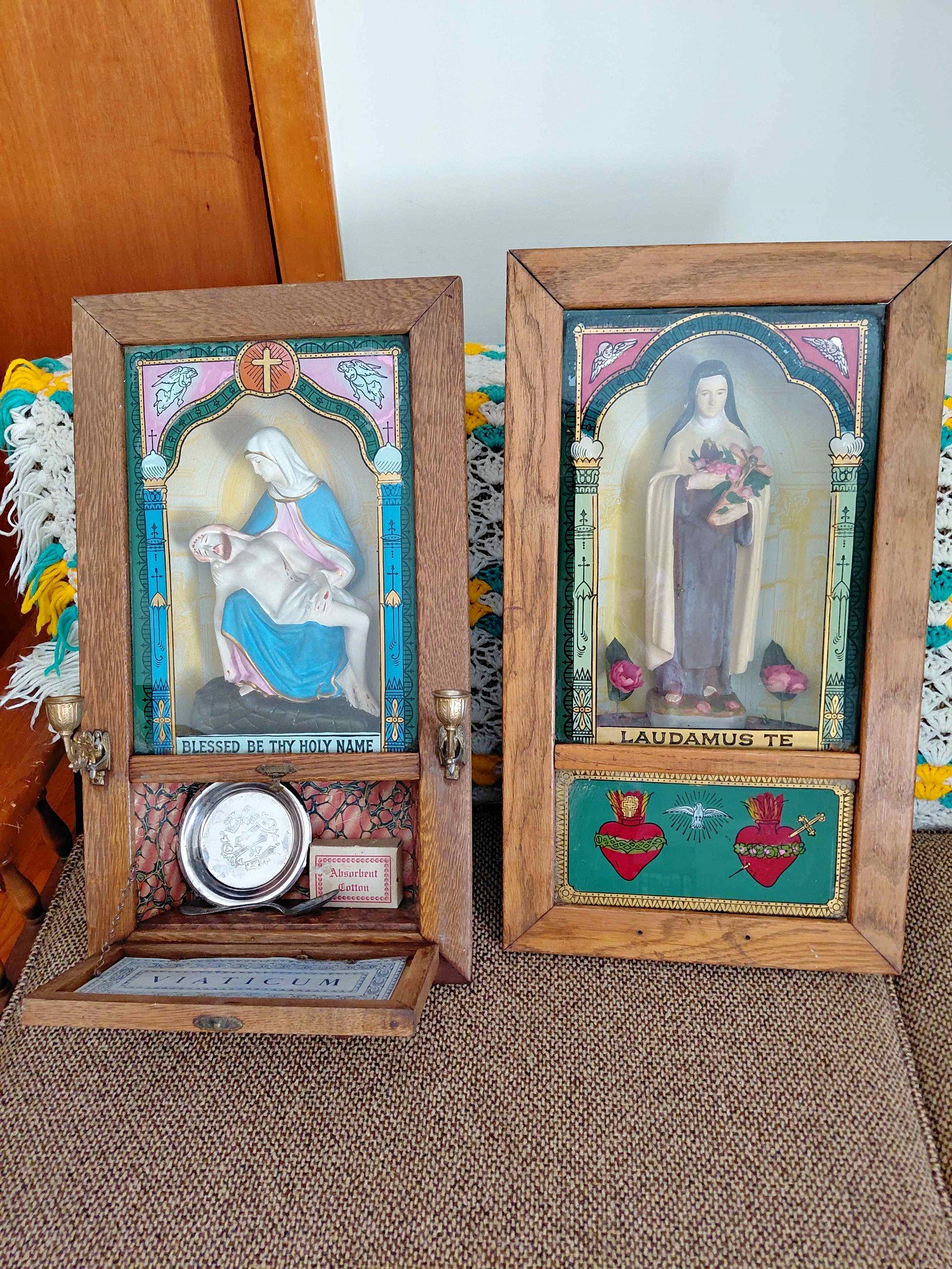 Antique Last Rites Sick Call Box and St. Therese shadow boxes - Frames ...