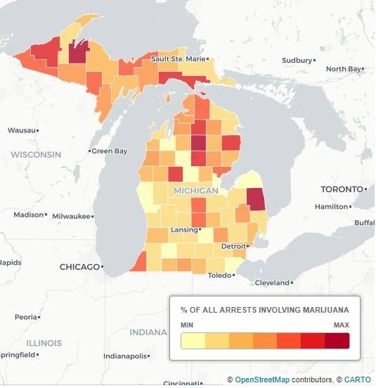 Michigan NORML - This map shows the percentage of arrests... | Facebook