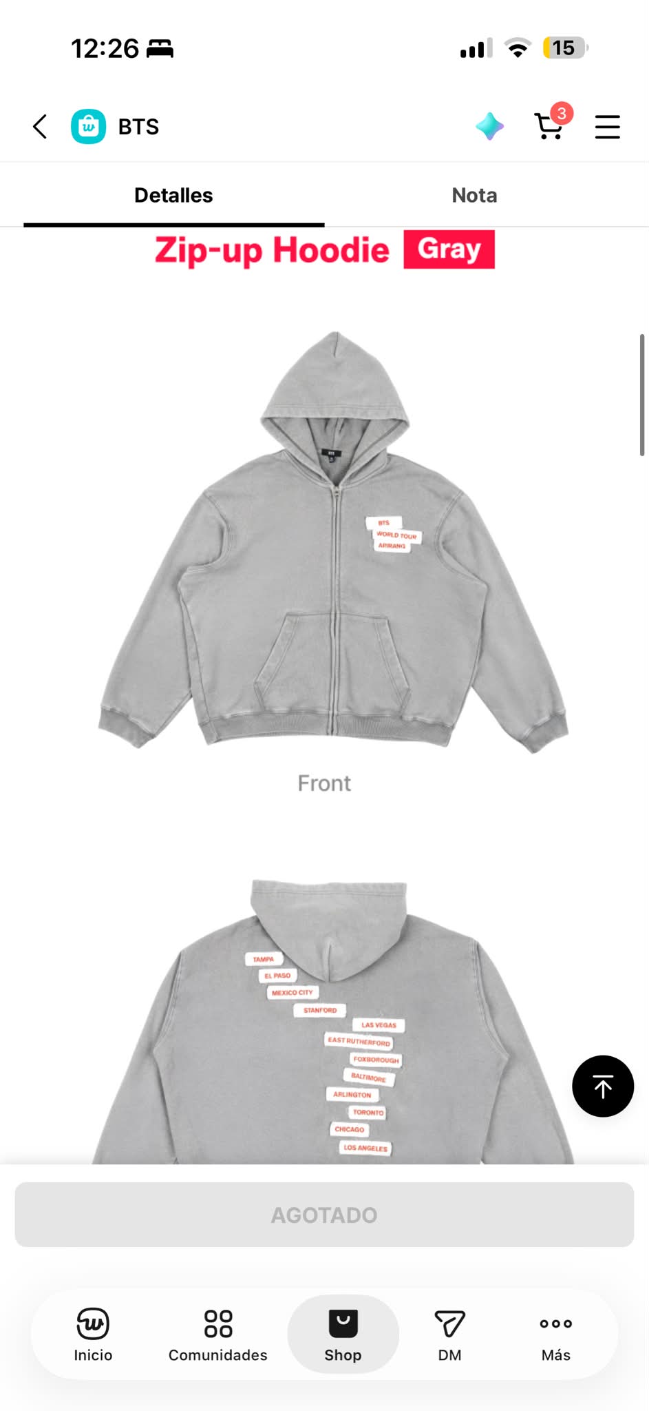 BTS Zip-up Hoodie for sale in size M, gray color, deliverable tomorrow