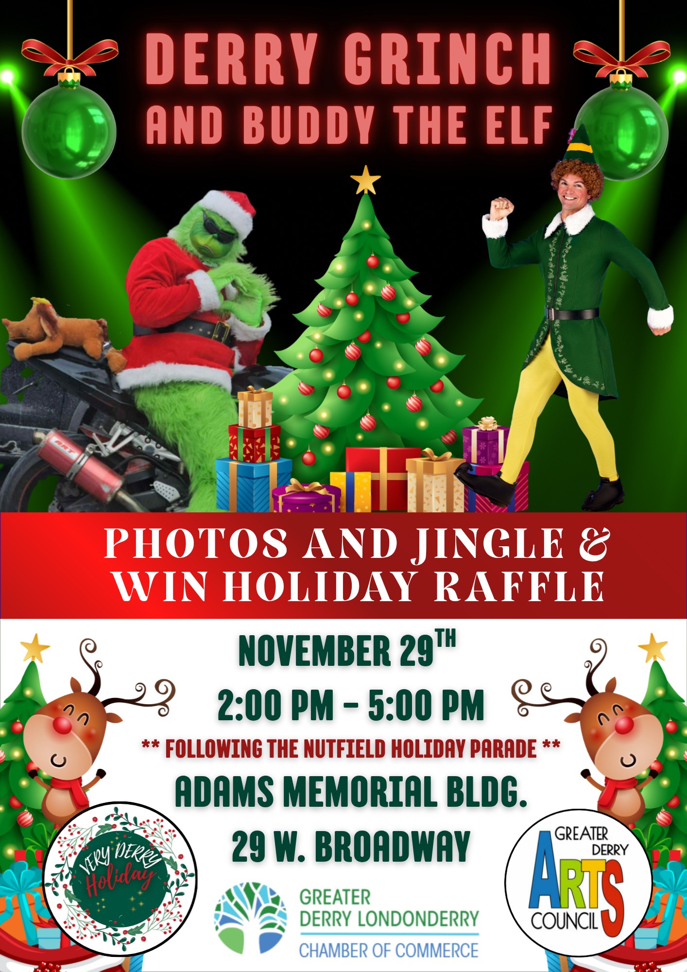 Jingle and Win Raffle and Photos with THE Derry Grinch and Buddy the Elf