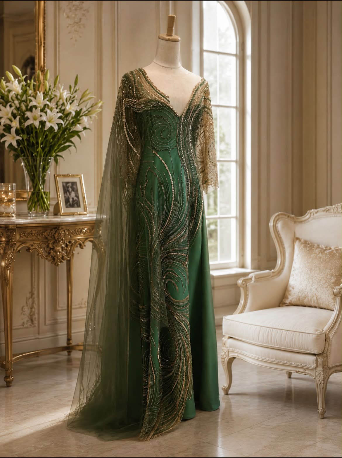 emerald green fantasy dress A statement in emerald. A masterpiece in every detail. ✨ Handcrafted couture by Cessani, where luxury meets timeless elegance. 💚 Would you choose this look for your next unforgettable event? #Cessani #HauteCouture # mystical green fantasy dress