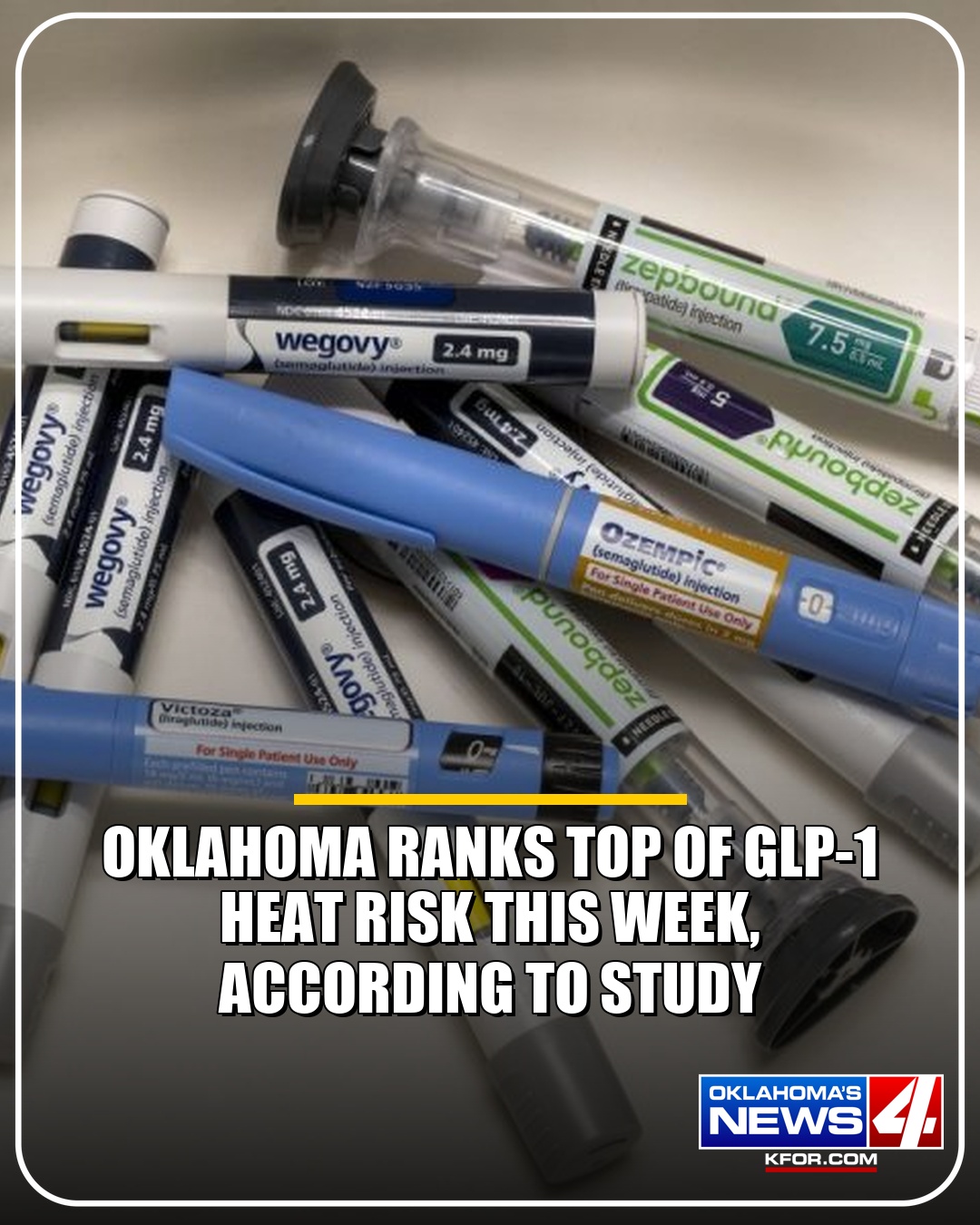 A new study, originally reported by The Journal Record, ranked Oklahoma the riskiest state in the nation this week for those taking GLP-1 medications due to the heat. The link to this