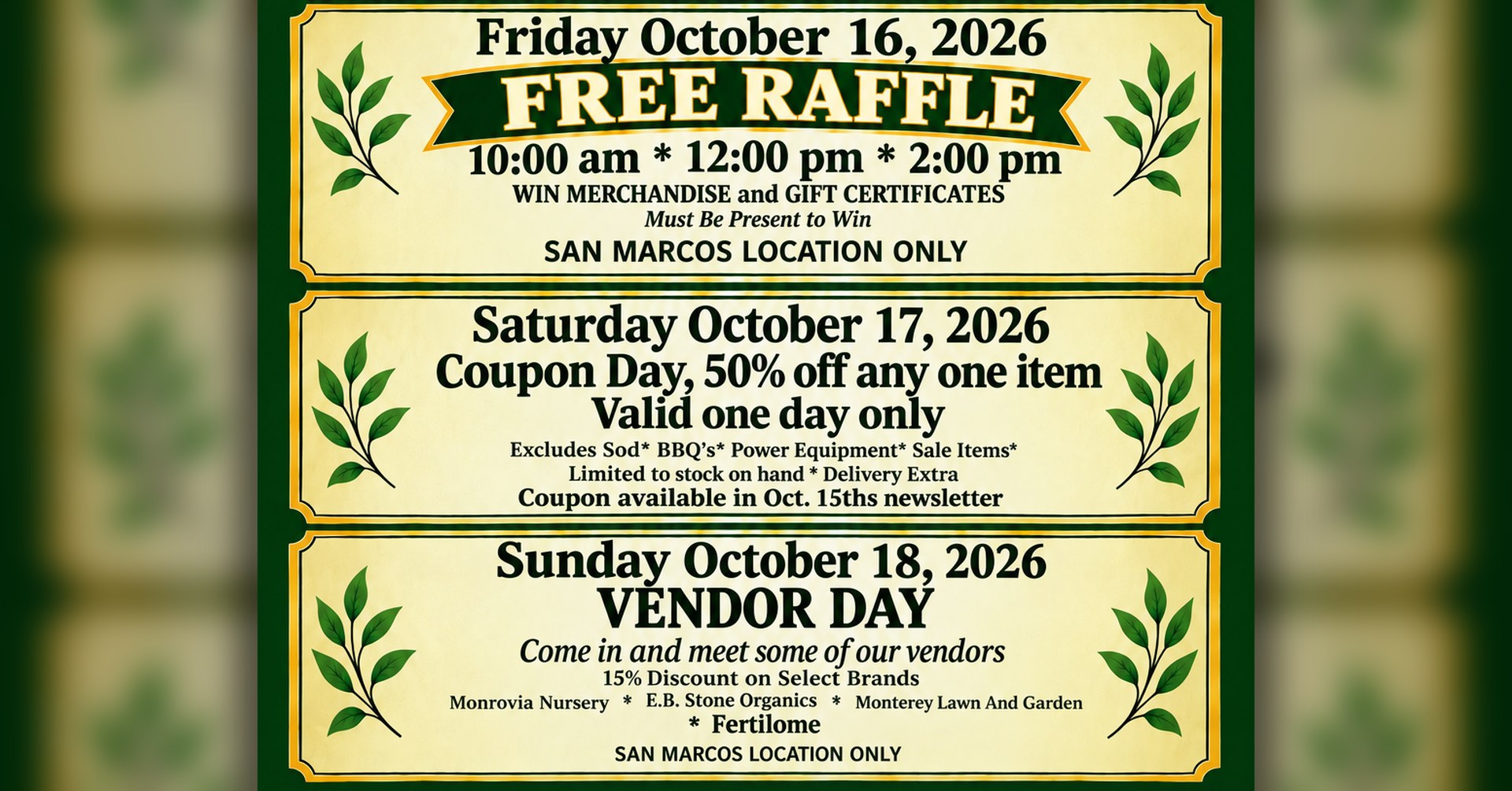 Green Thumb San Marcos 80th Anniversary Celebration - Raffle, 50% Off ...