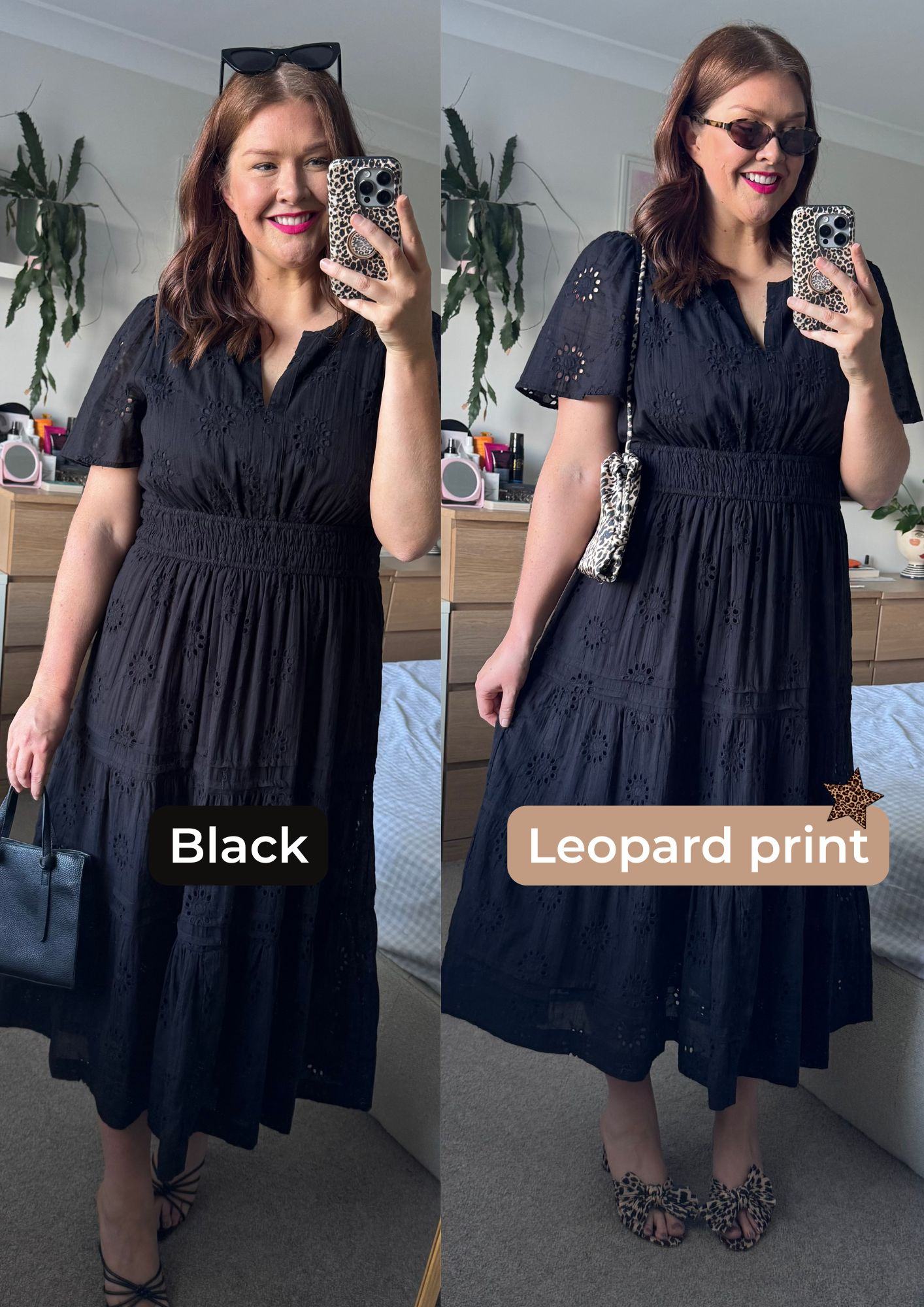 POLL TIME! 🚨 What accessories work best with our new Stellina Black Dress? Black or Leopard print? 🖤🐆 Let us know what you'd pick below! www.littlepartydress.com.au/collections/stellina