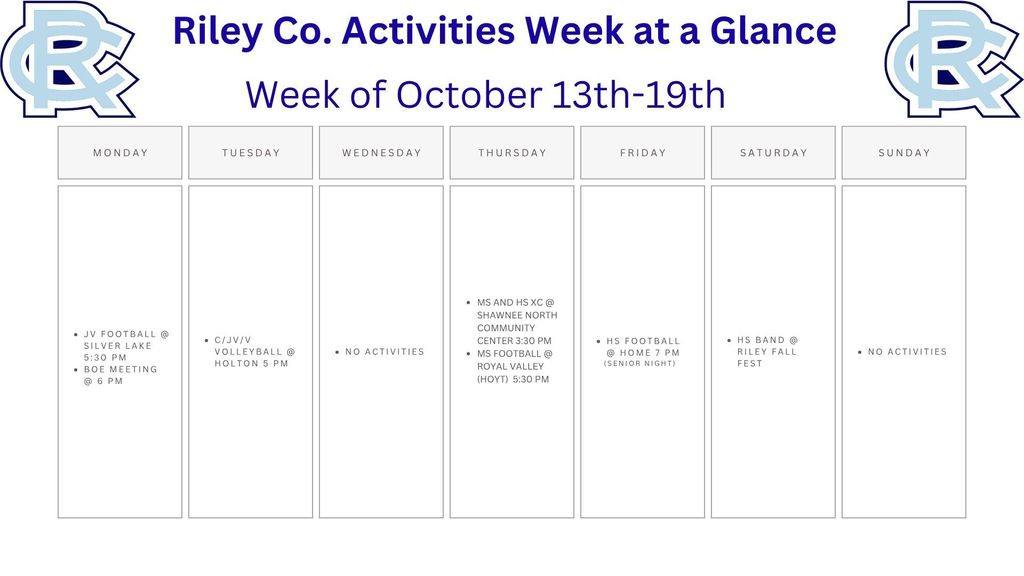 Riley - Here are the activities for the week at Riley County Schools ...