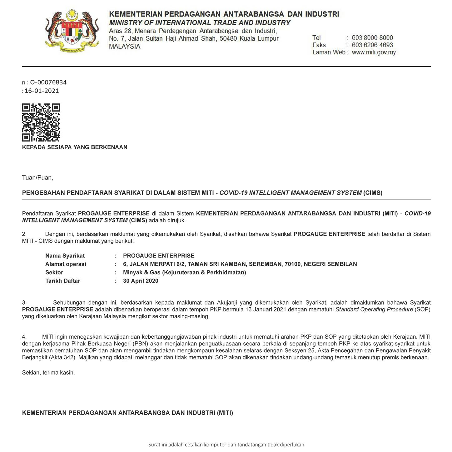 Progauge Enterprise We Obtain Approval To Operate In Mco Period Since April 2020 With Latest Government Impose Mco Again For Red Zone Progauge Enterprise Is Still Able To Operate If You