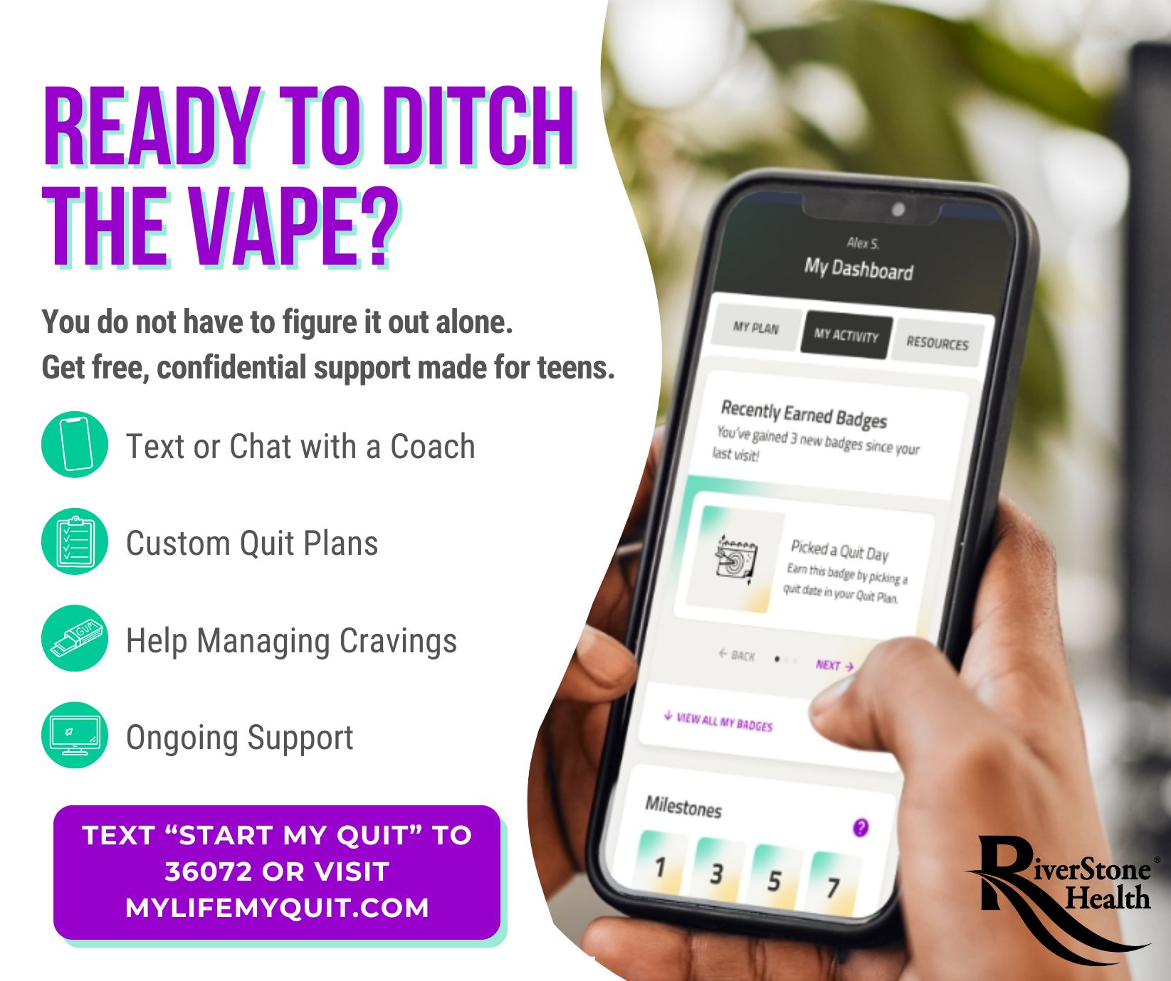 Free support for teens to quit vaping with My Life My Quit